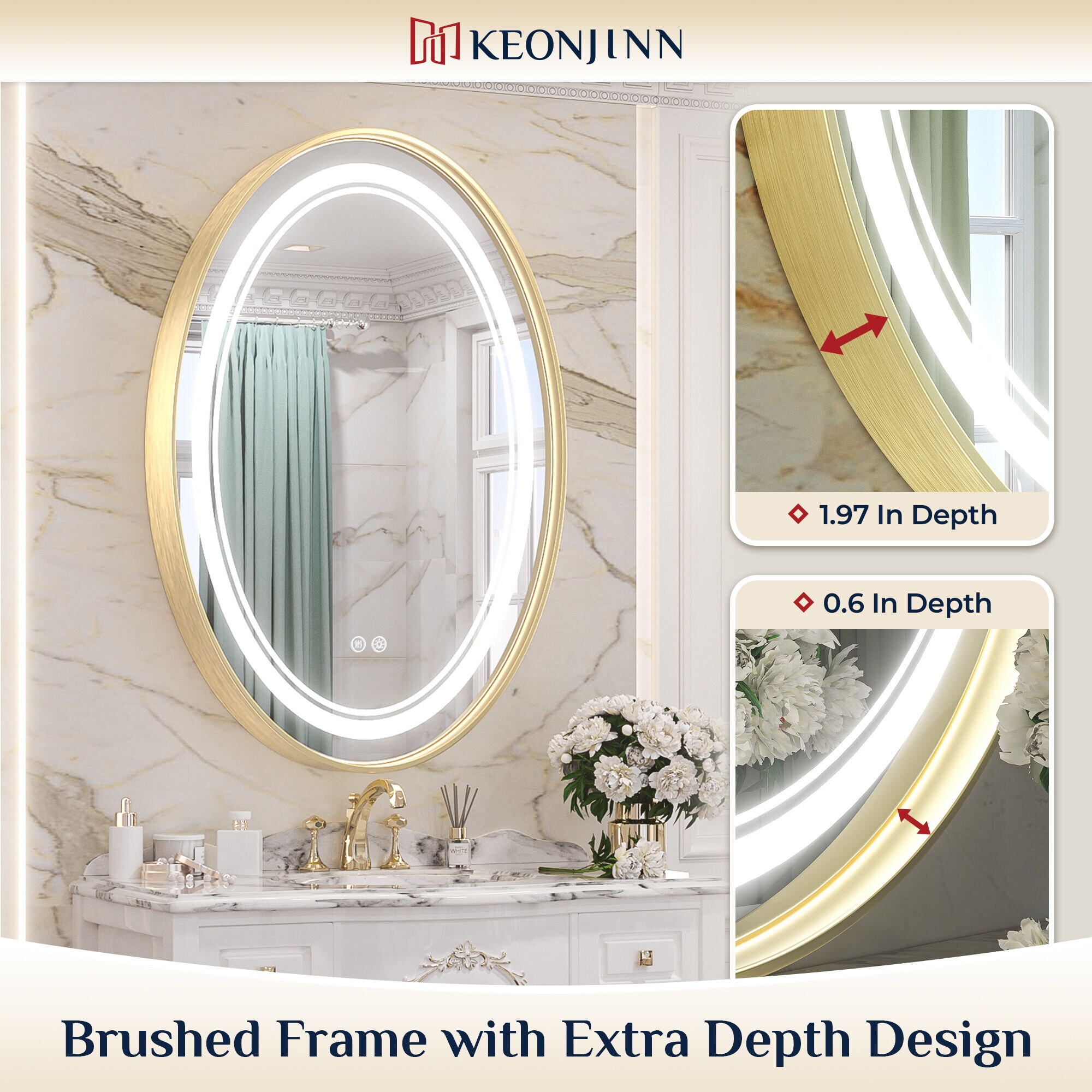 Keonjinn LW-JZ-ZG-MTY-6191-GD Framed-Bath-Mirrors - View #3