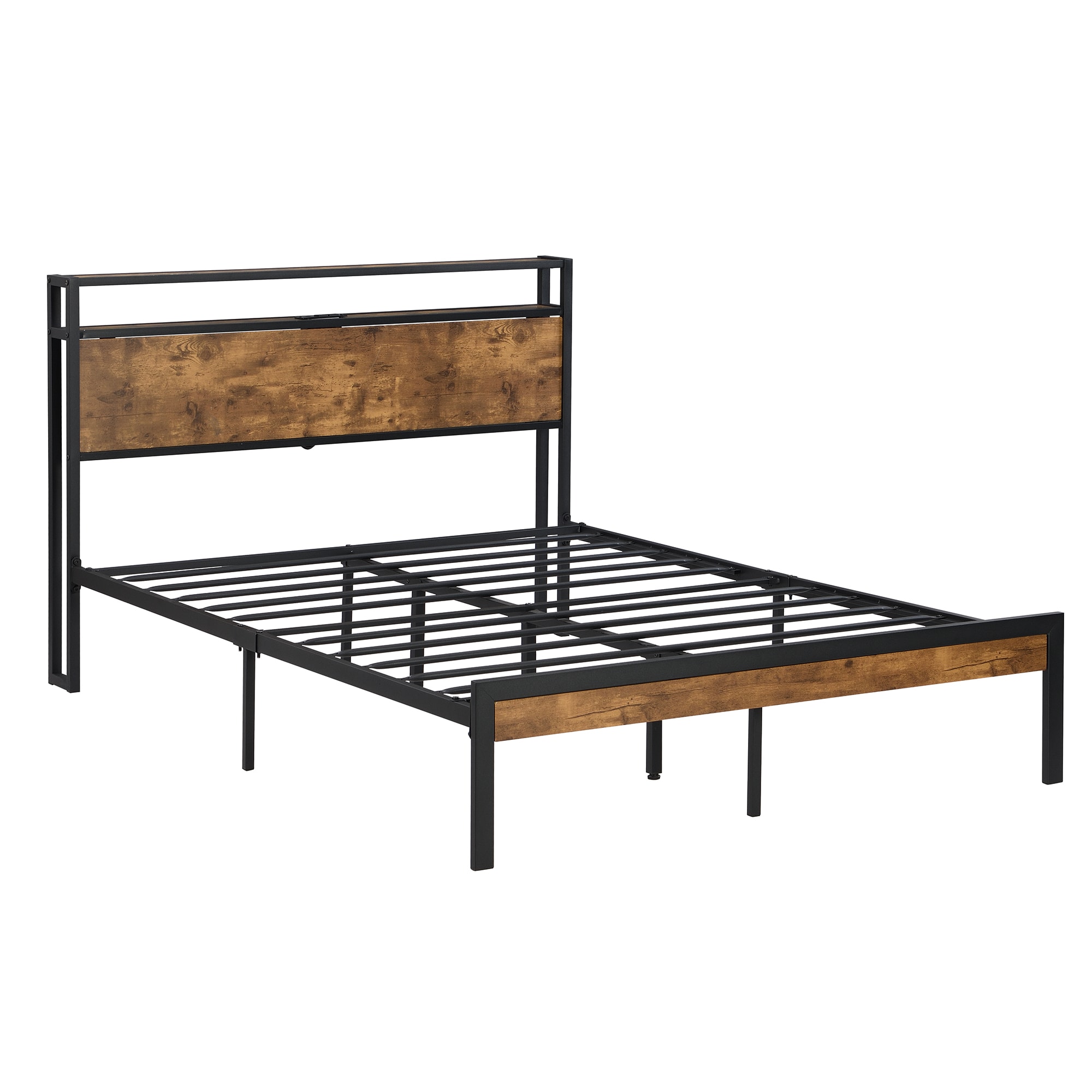 Bayfeve BF-183488-IN Queen Brown and black Metal Bed Frame Storage with Headboard