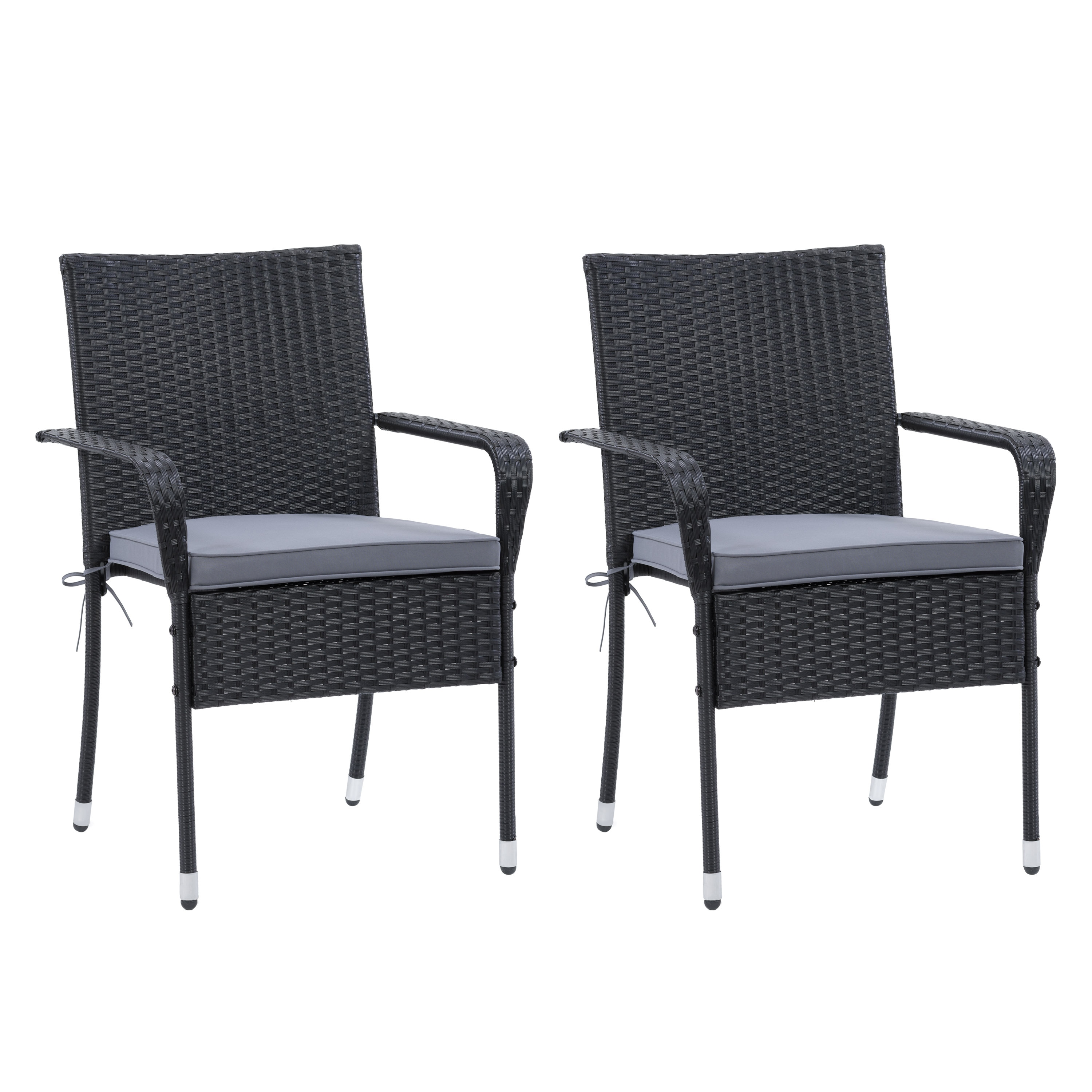 Parksville Set of 2 Wicker Stackable Black Steel Frame Stationary Dining Chair(s) with Gray Cushioned Seat | - CorLiving PRK-700-C