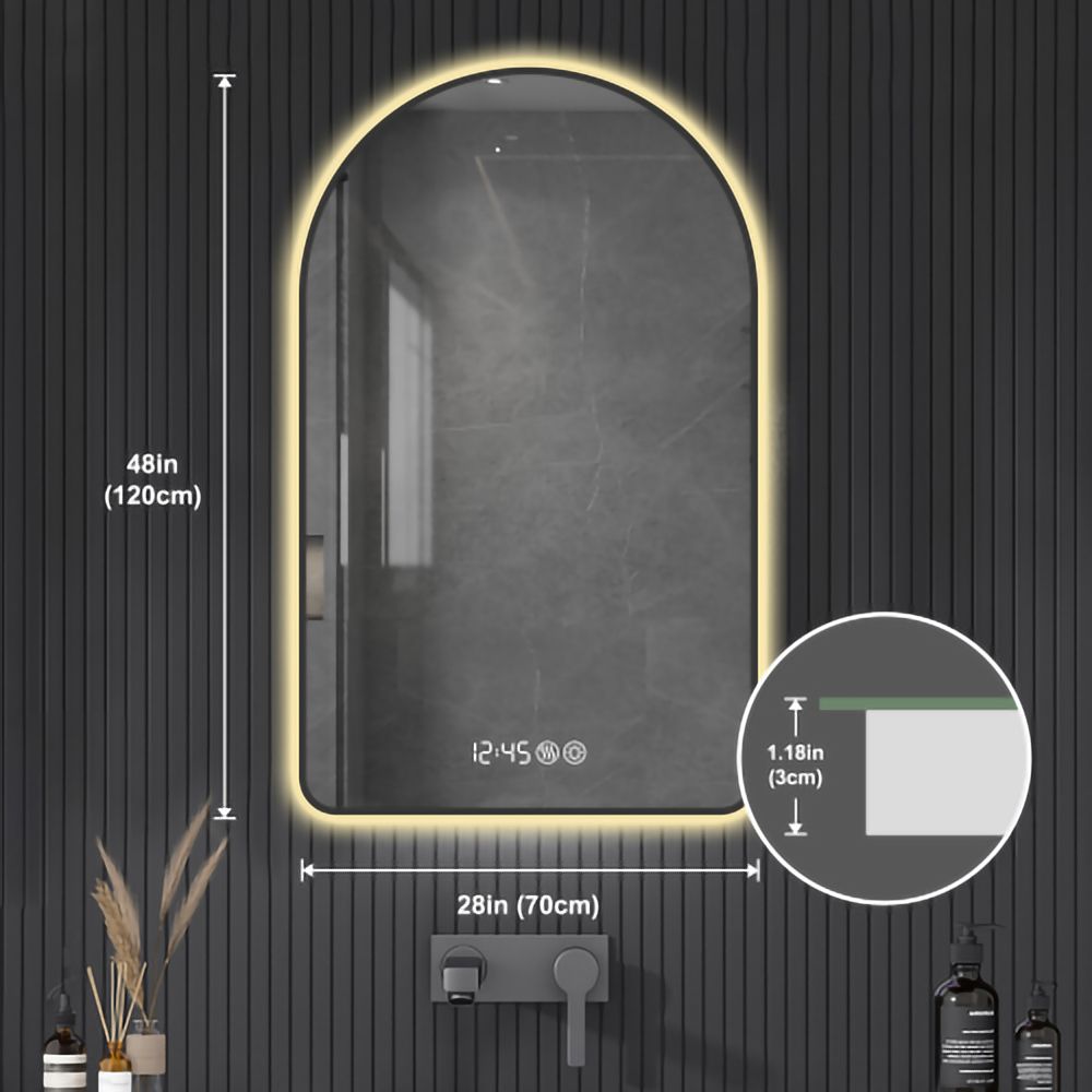 HomLux 28x48 Inch Black Framed Arched LED Bathroom Mirror with Anti Fog ...