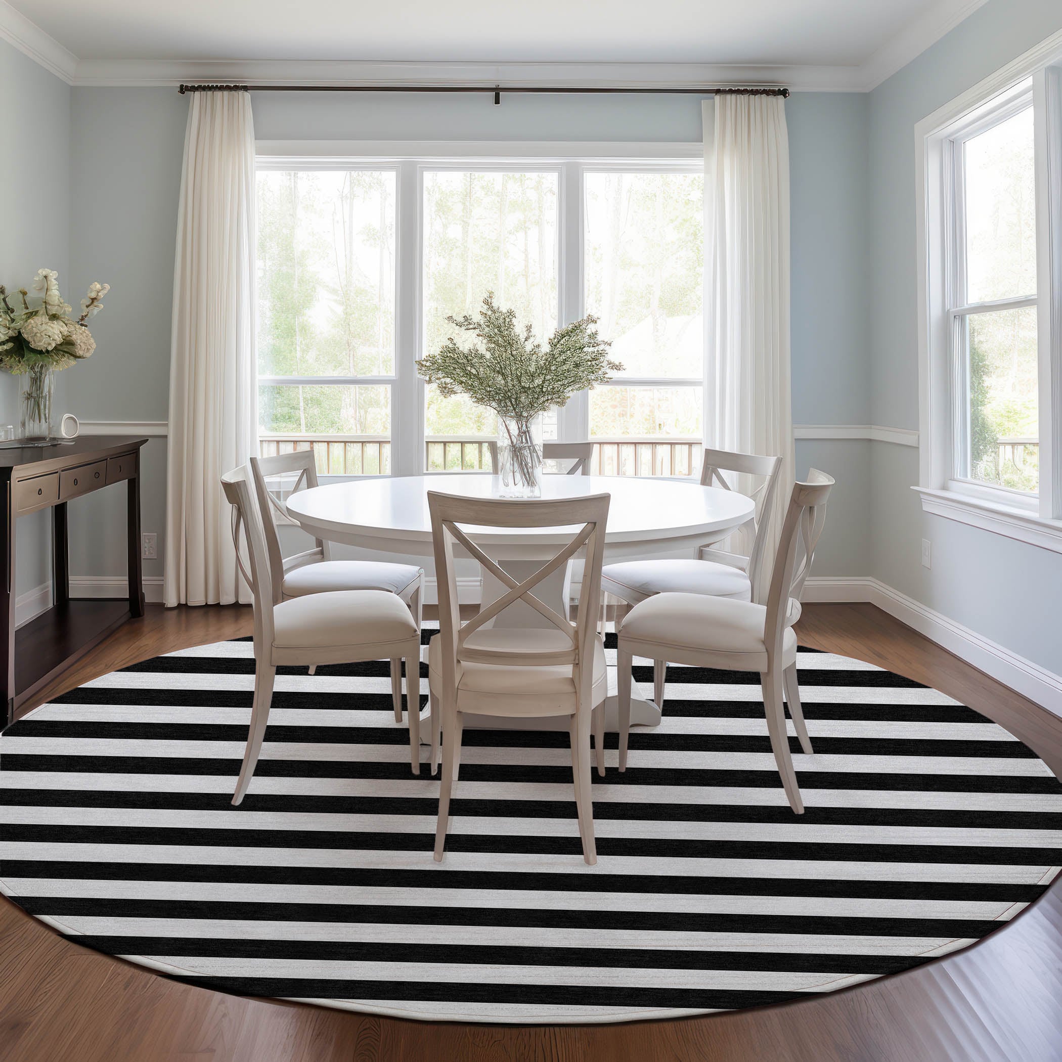 Addison Rugs ACN528BK8RO Chantille ACN528BK 8 x 8 (ft) Polyester Black Round Indoor/Outdoor Stripe Machine washable Area rug