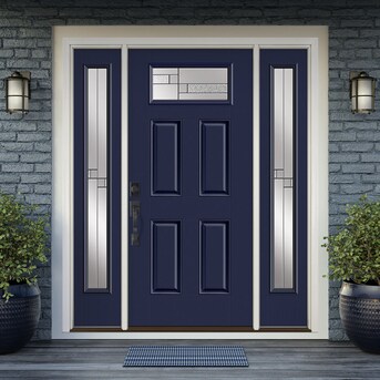 Masonite Cruz 60-In X 80-In Fiberglass 1/4 Lite Right-Hand Inswing Eclipse  Painted Single Front Door With Sidelights With Brickmould Insulating Core  In The Front Doors Department At Lowes.Com