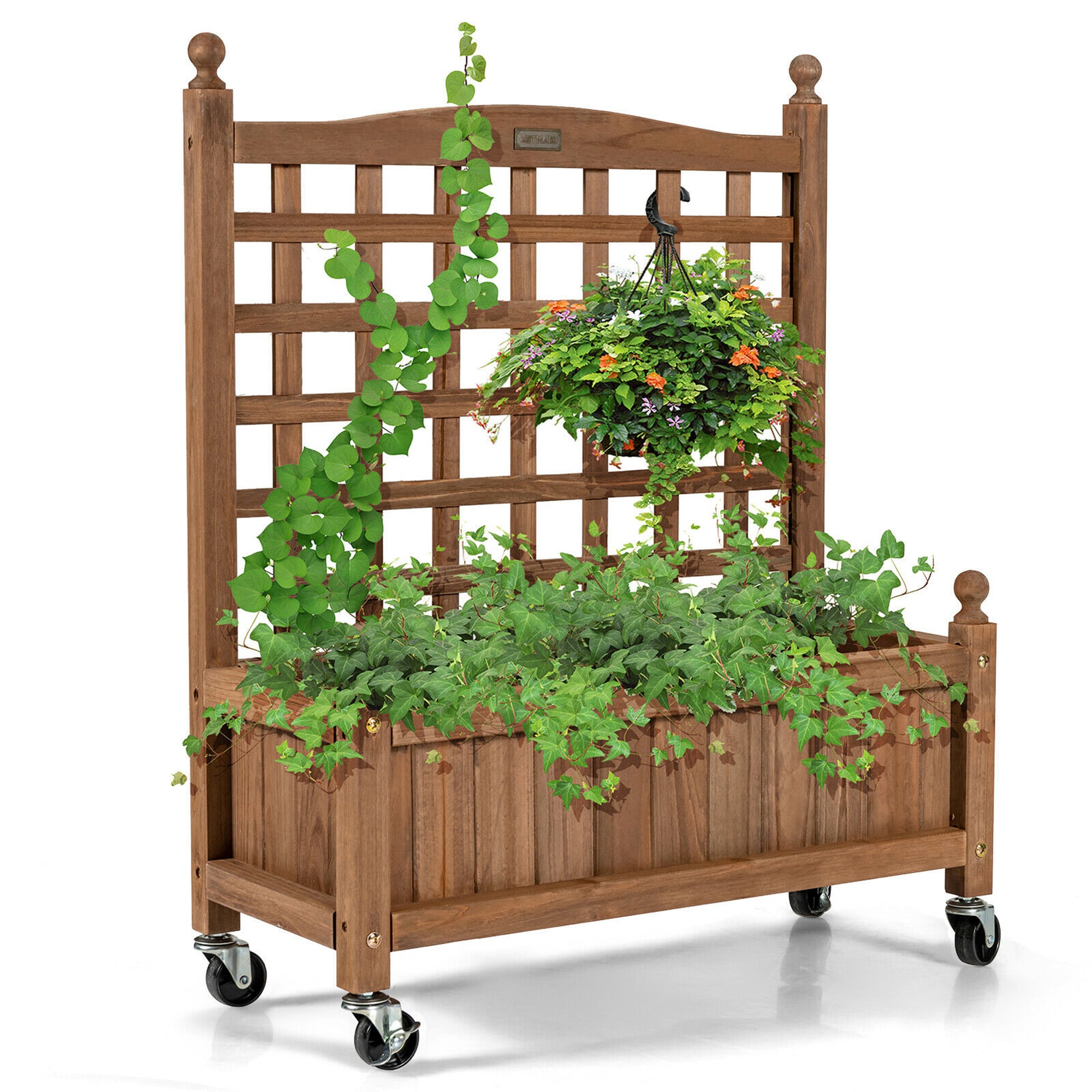 Costway LWS00544 11-in W x 25-in L x 32.5-in H Natural Wood Raised Planter Box
