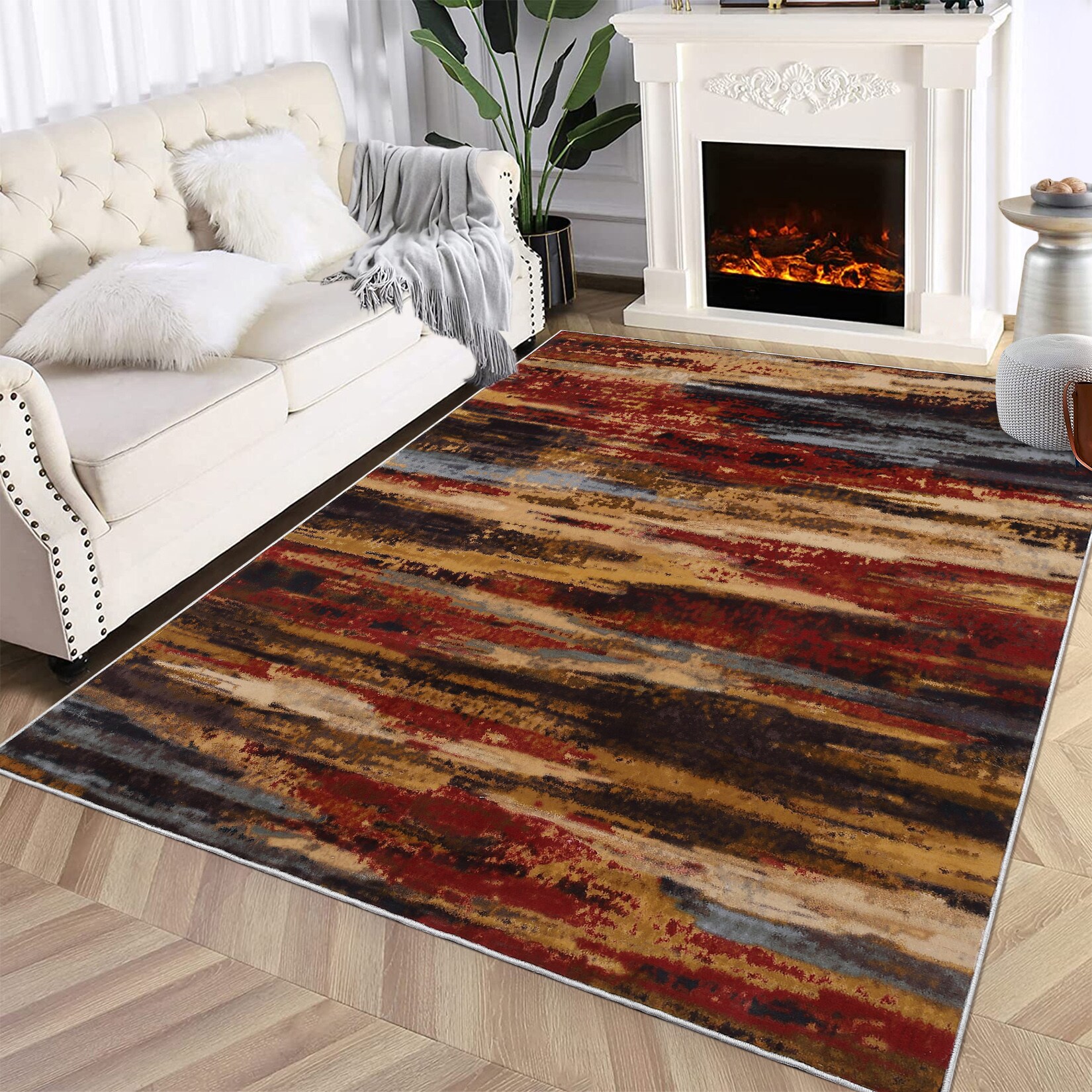 Garvee YXY-LO-PHO-0ZJ080DD 5 x 7 (ft) Loomed Polyester Red Rectangular Indoor Ombre Rustic Machine washable Area rug