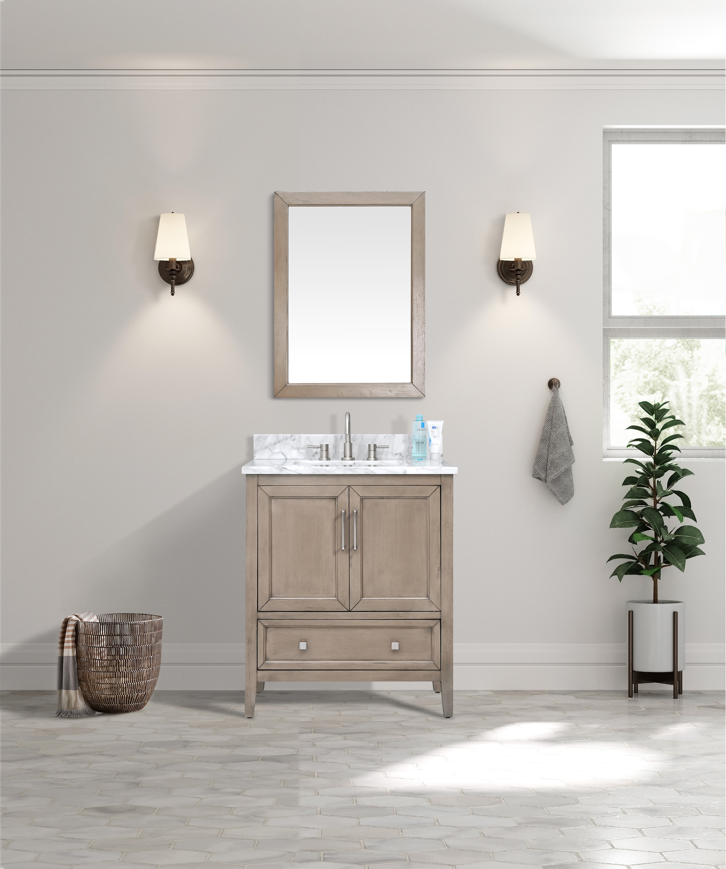 Avanity EVERETTE-VS31-WD-C 31-in Gray Oak Undermount Single sink Bathroom Vanity with Carrara white Marble Top