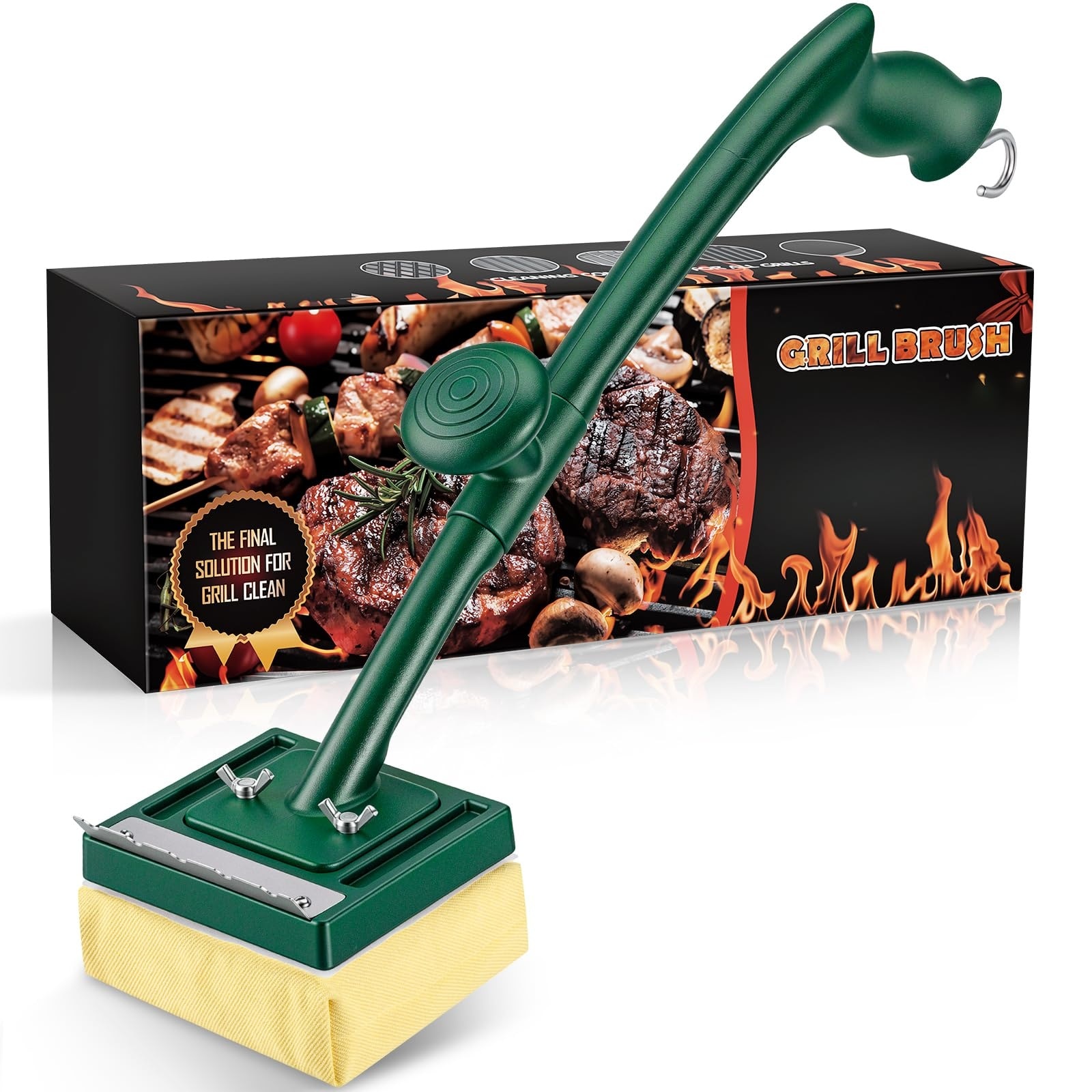 Anqtovp  1 Piece 22 Inch Bristle Free Grill Brush with Scraper Steam Power Safe Grill Cleaner for Cast Iron Stainless Steel Grates Detachable Head Hook