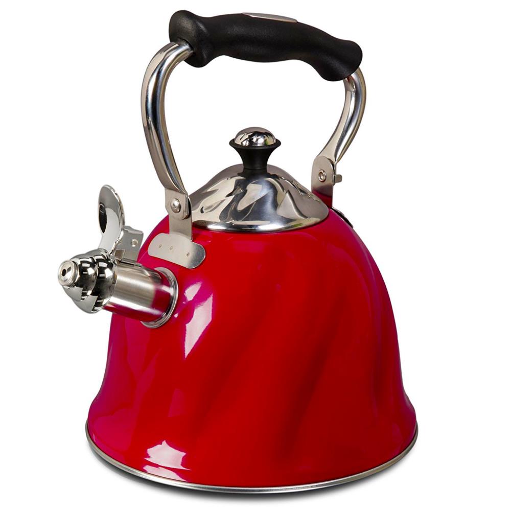 Mr. Coffee Collinsbroke 2.4 Quart Stainless Steel Tea Kettle with Red