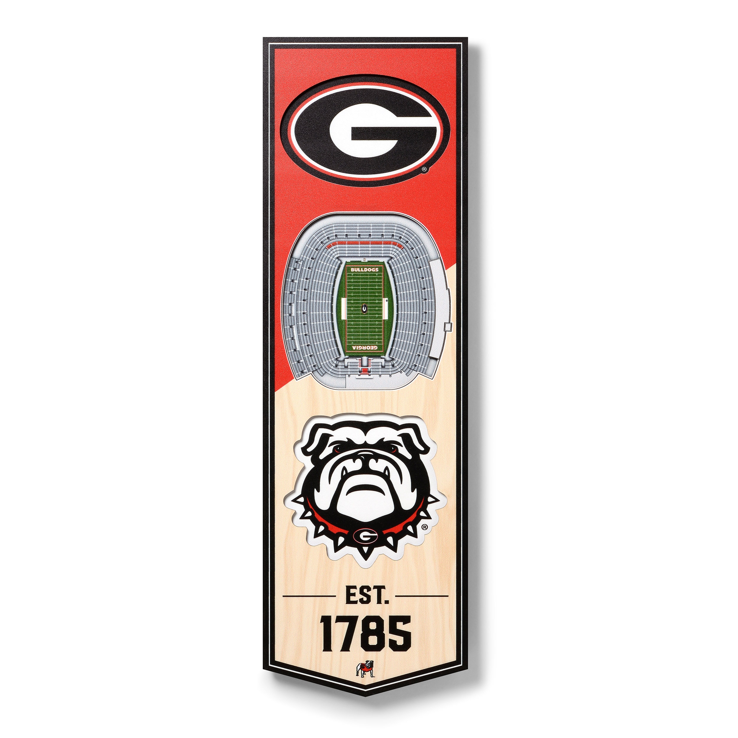 StadiumViews 953166 YouTheFan NCAA Georgia Bulldogs 3D Stadium 6x19 Banner - Sanford Stadium YouTheFan Team Colors Floater frame 19-Inches H x 6-Inches W Sports 3D art