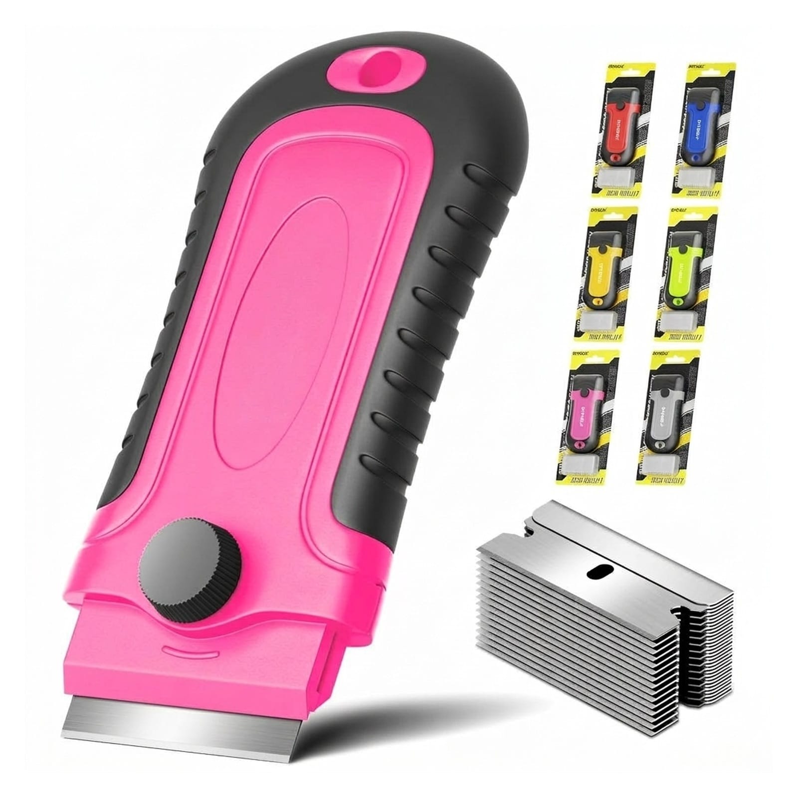 Justincity  Razor Blade Scraper Tool 1 pack with 15 Extra Blades Built In Storage for Glass Stove Top Window Paint Oven Sticker Residue Removal