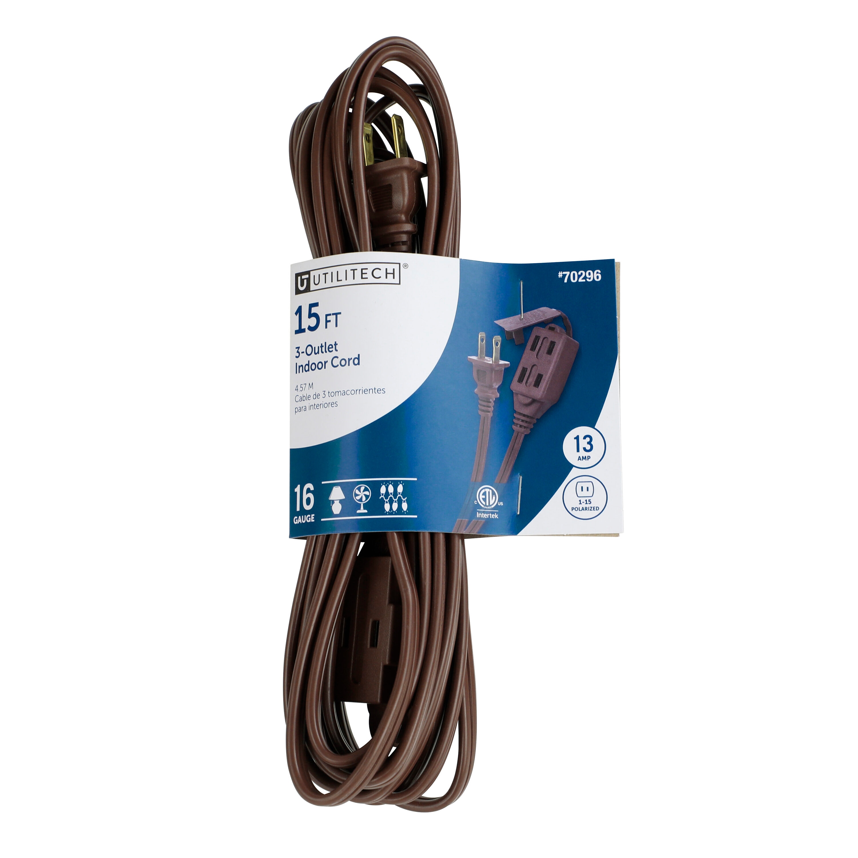 Utilitech Indoor 15-ft 16/2 2 Prong Brown Indoor SPT-2 Light Duty 