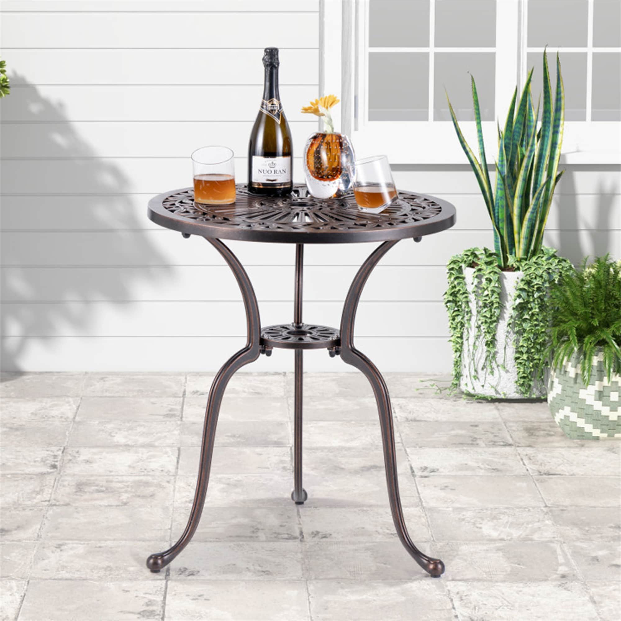 BABOOM BOM-11474WN-CO Cast Aluminum Table Round Outdoor Dining Table 24-in W x 24-in L with Umbrella Hole