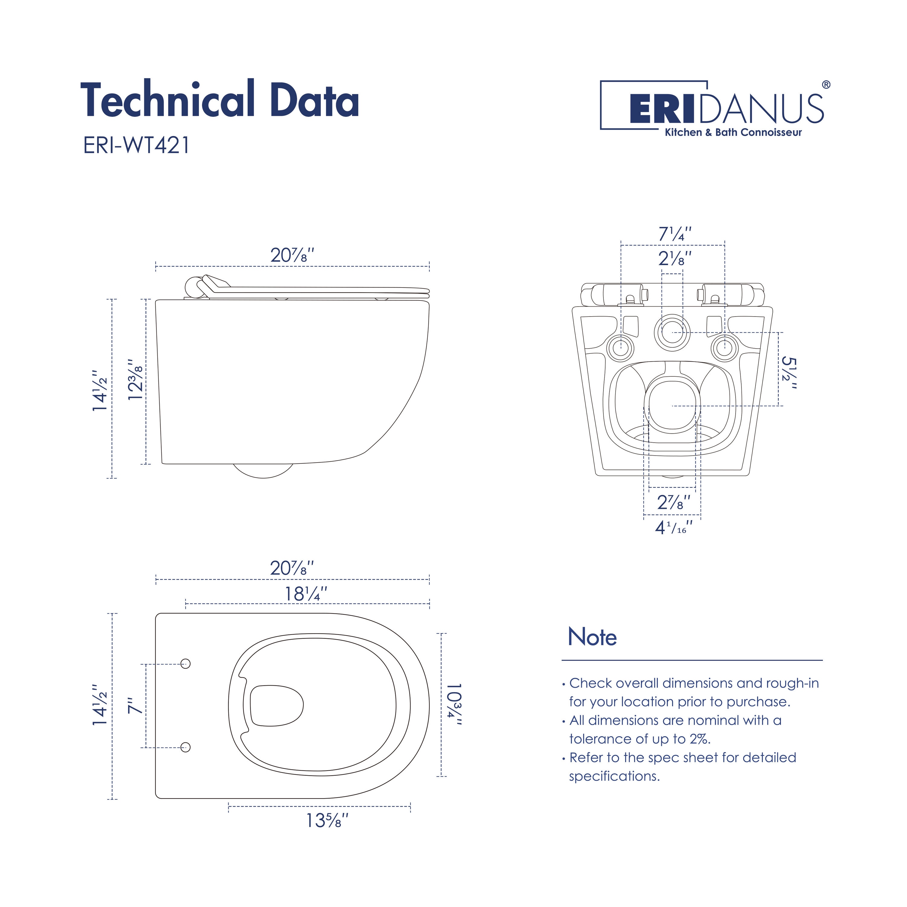 Hampton White Wall Mounted Dual Flush Toilet