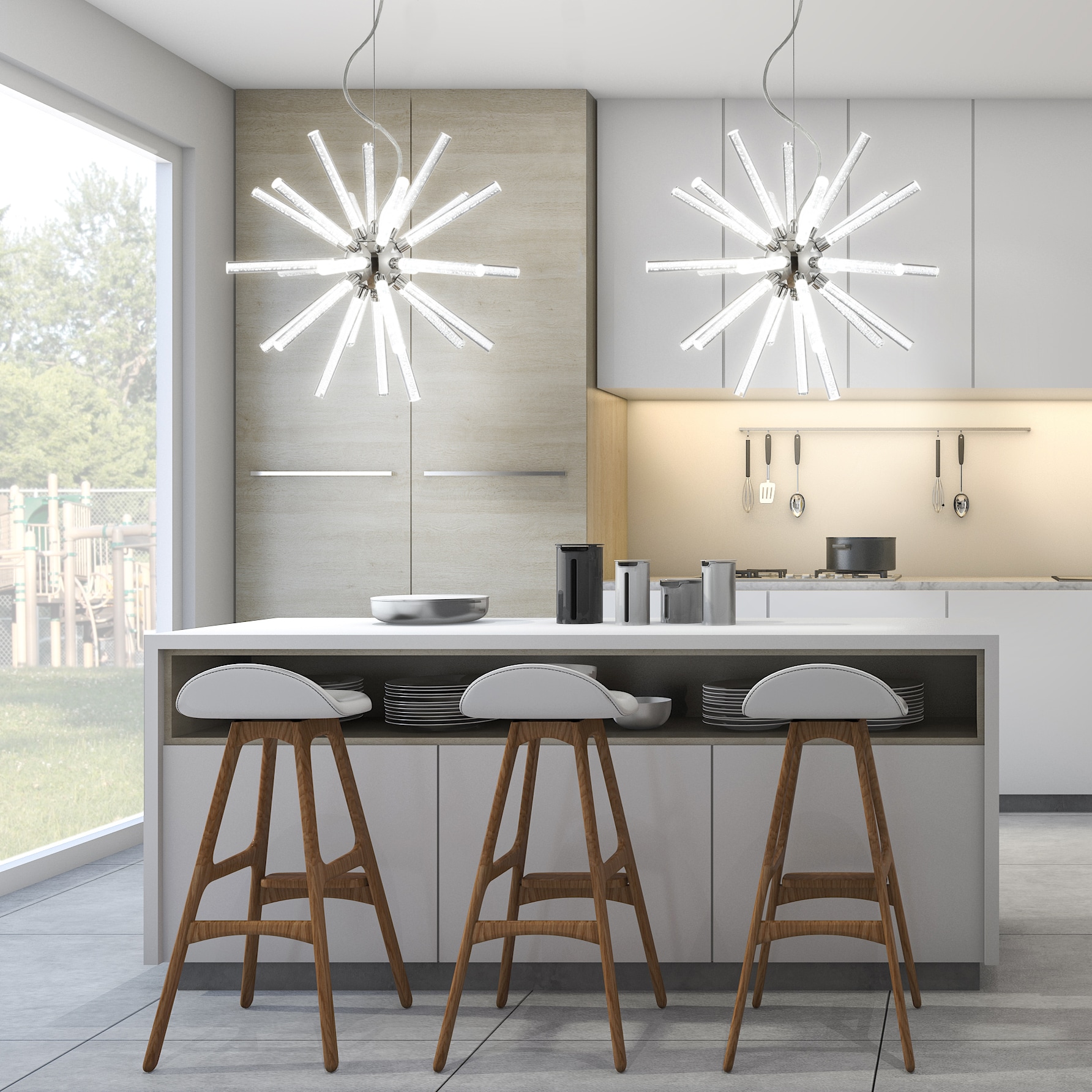 Soyuz 19.5" Chrome Starburst Adjustable LED Pendant Light