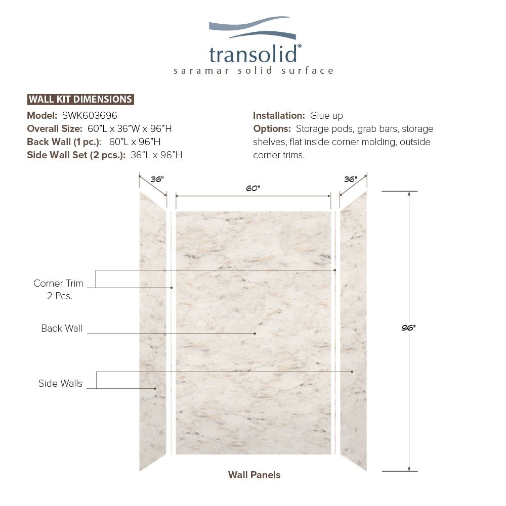 Transolid Saramar Velvet 36-in W x 36-in D x 96-in H Biscotti Marble ...