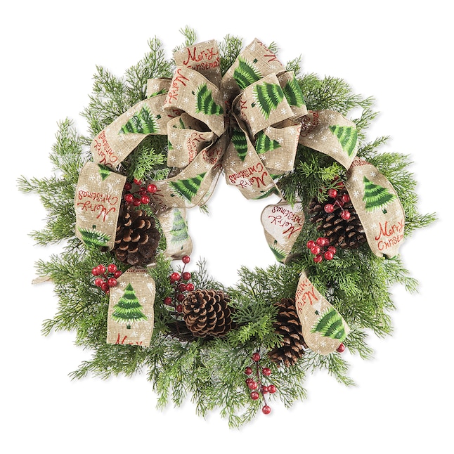 Glitzhome 24-in Indoor Green Pinecones Artificial Christmas Wreath in the  Artificial Christmas Wreaths department at