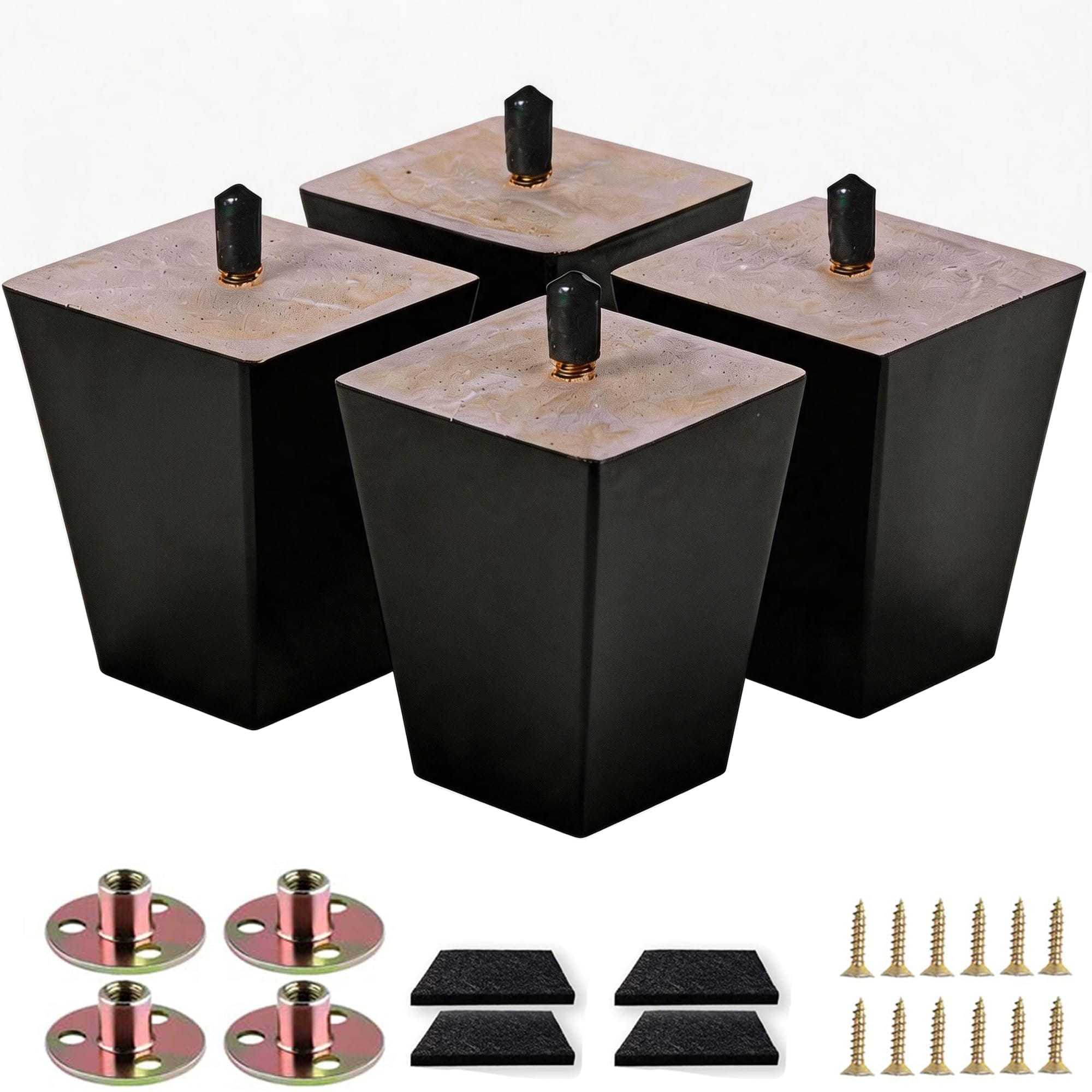 Mikiotto Square Wood Furniture Legs 5 Inch Black Replacement Feet Set ...