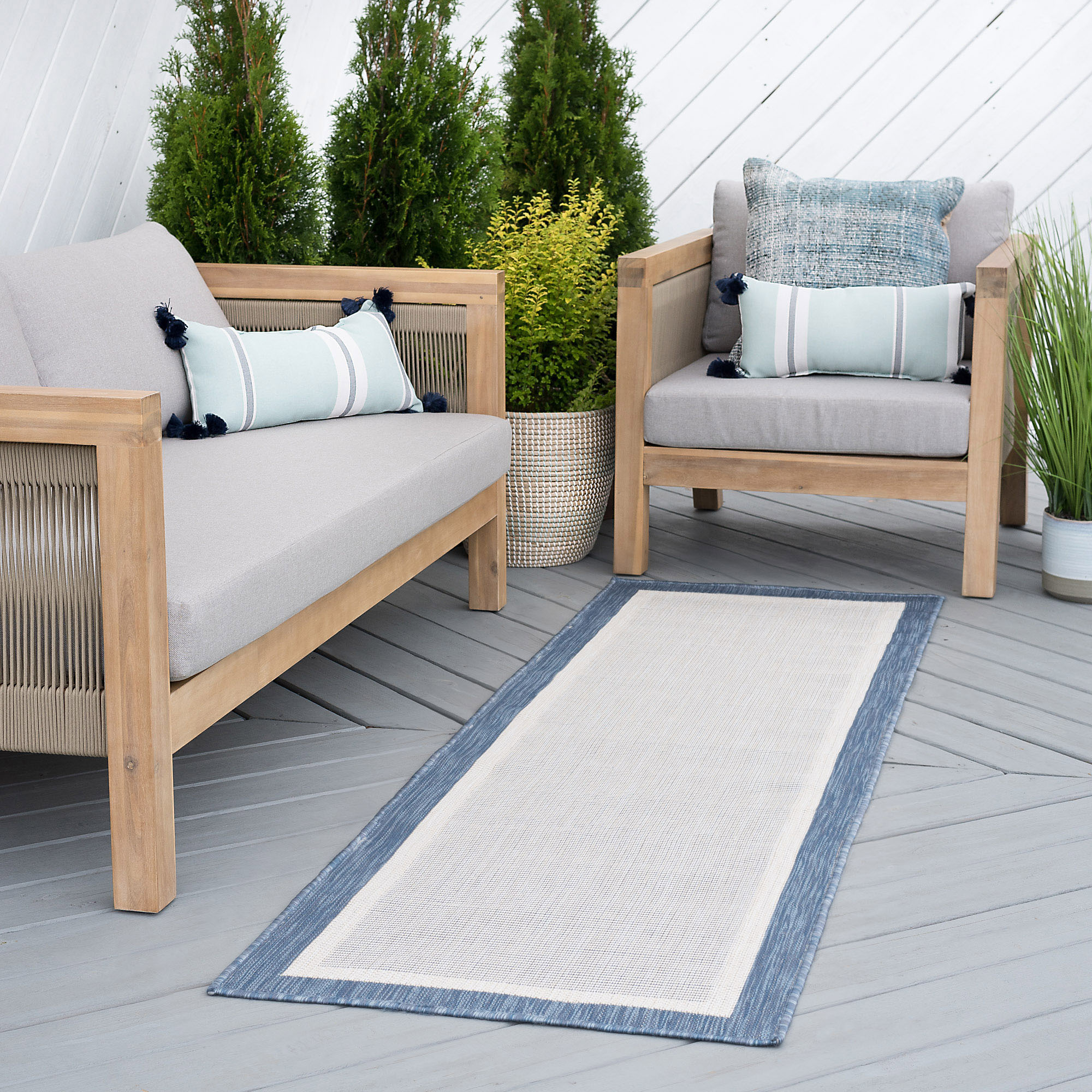 Tayse ECO1202 3X10 Eco 3 x 10 (ft) Flatweave Polypropylene Blue Rectangular Indoor/Outdoor Coastal Runner rug