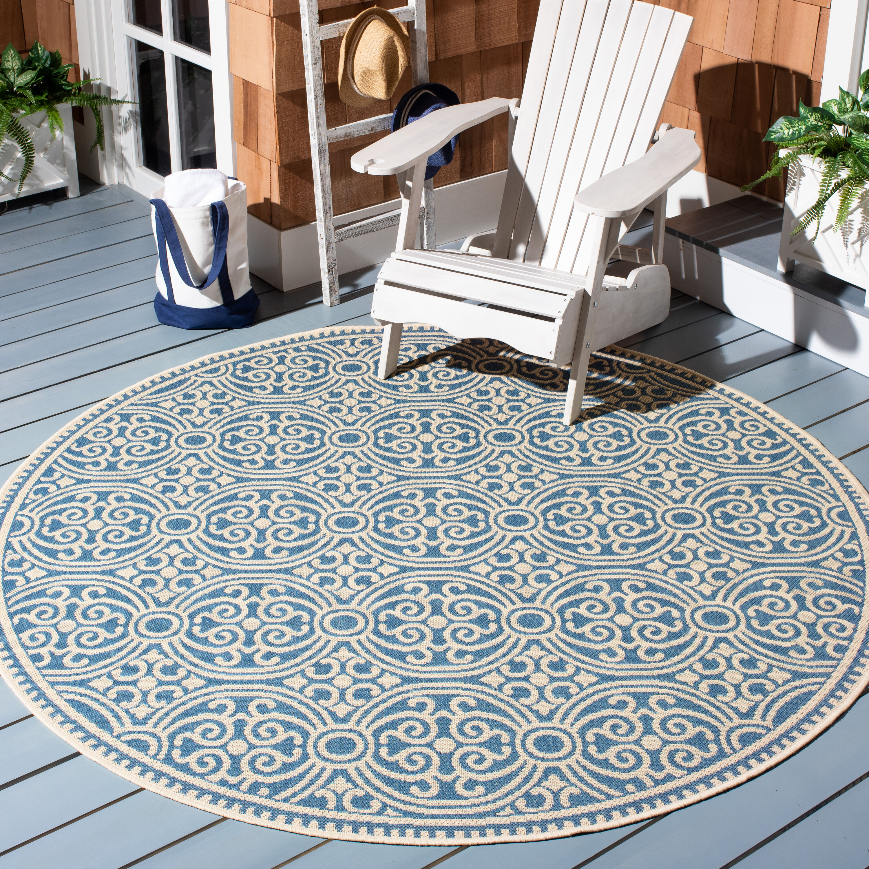 Beachy Round Rug Safavieh Beach House 132N Cream Blue 6ft-7in x 6ft-7in Round Rug in the ...