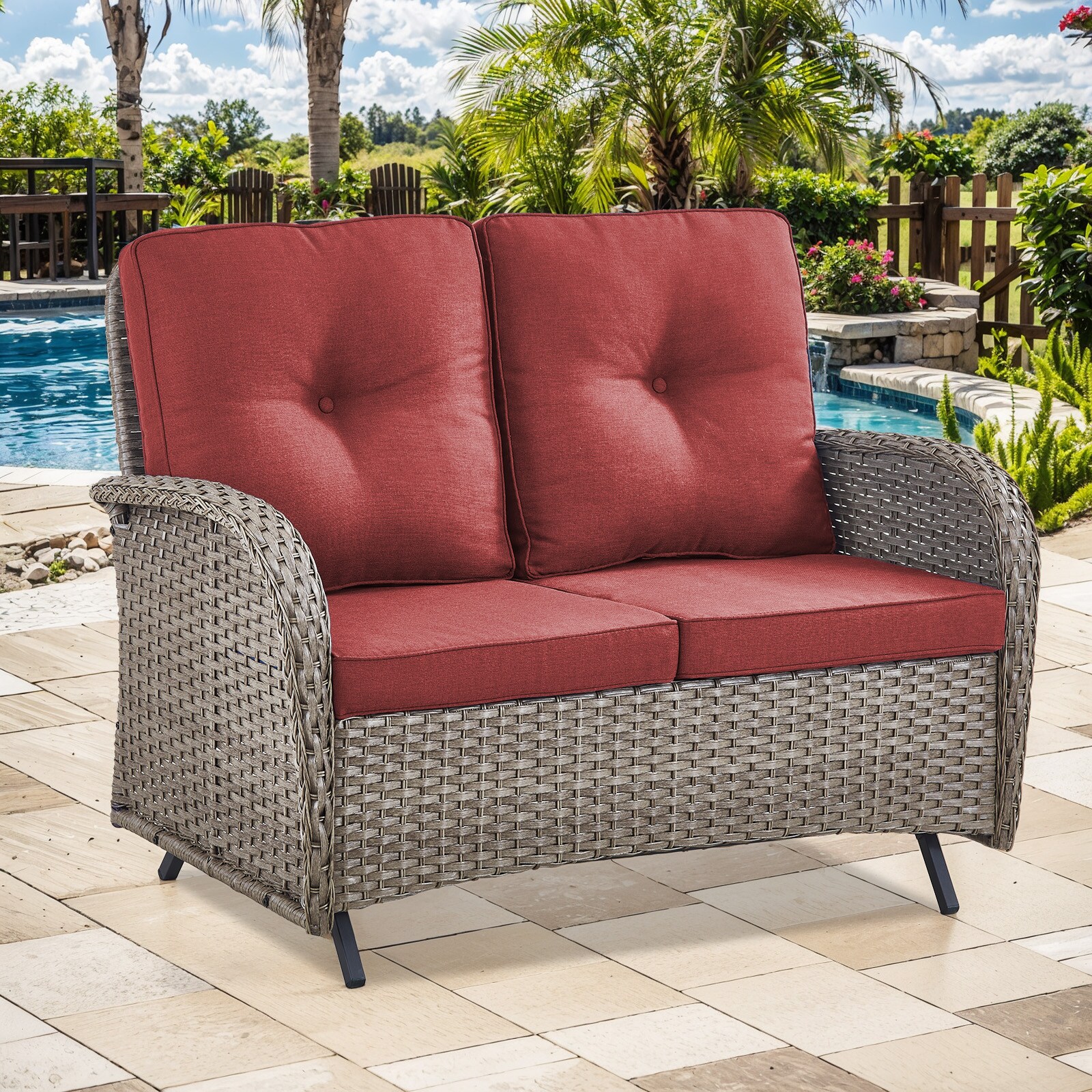 0 Outdoor Wicker Loveseat Glider with Cushions in the Patio Chairs department at Lowes