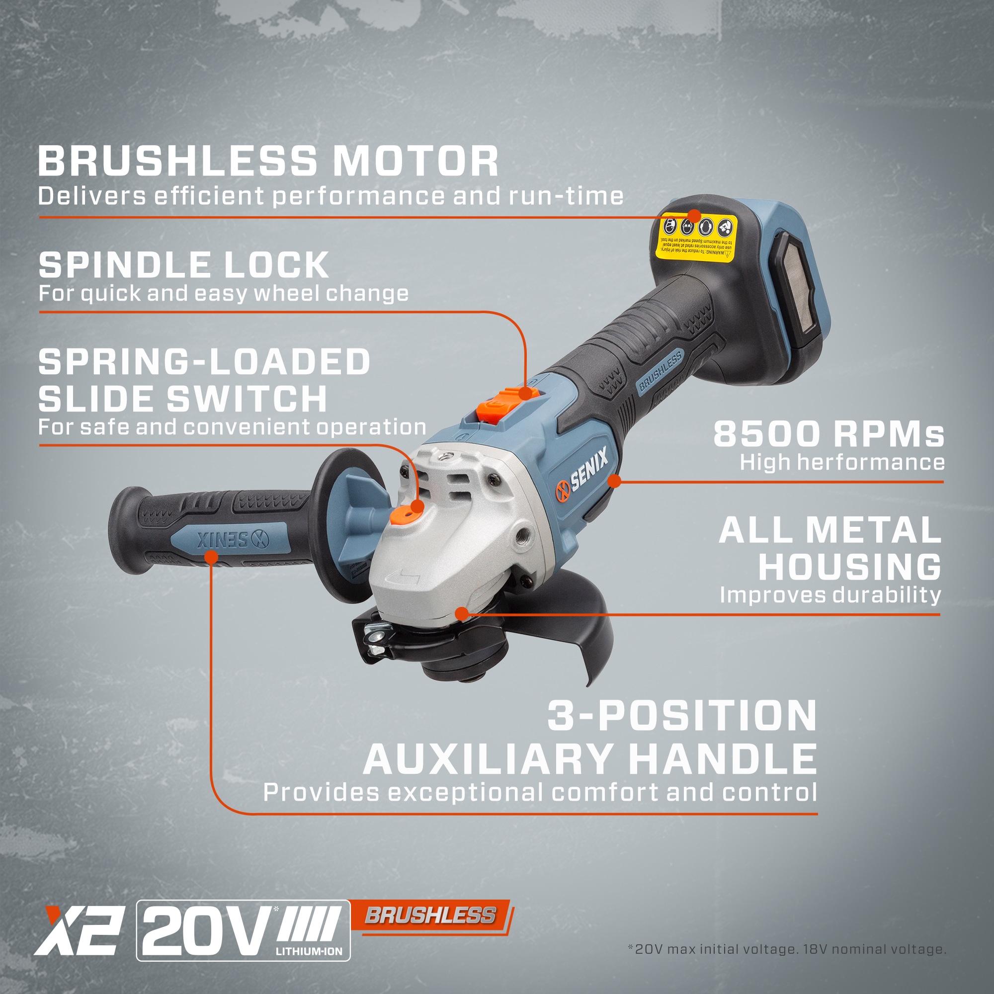 SENIX X2 5-in 20-volt Sliding Switch Brushless Cordless Angle Grinder (Tool Only) PAX2125-M2-0 Sansujyuku sansujyuku.com