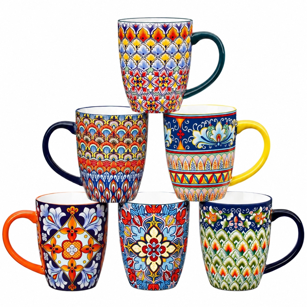 Aoibox  16 oz Coffee Mugs Set of 6 Large Ceramic Mug with Handle Boho Coffee Cups for Latte Cappuccino Hot Chocolate