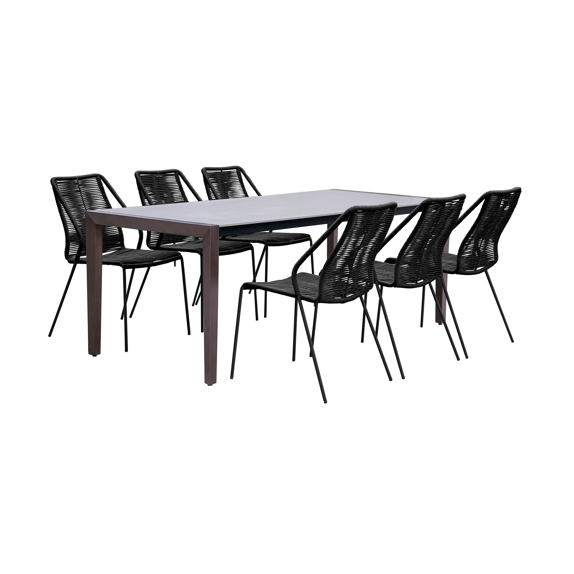 Armen Living SETFLDIDK7CPBL Fineline and Clip 7 -Piece Natural Patio Dining Set Wood Rectangle Table with 6 Black Stationary Chairs