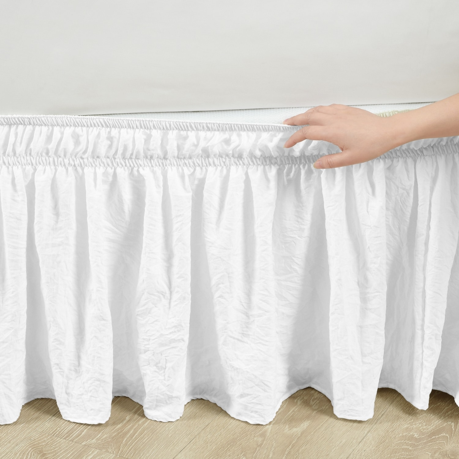 Pure White Polyester Ruched Ruffle Elastic Bed Skirt for Twin/Twin XL/Full