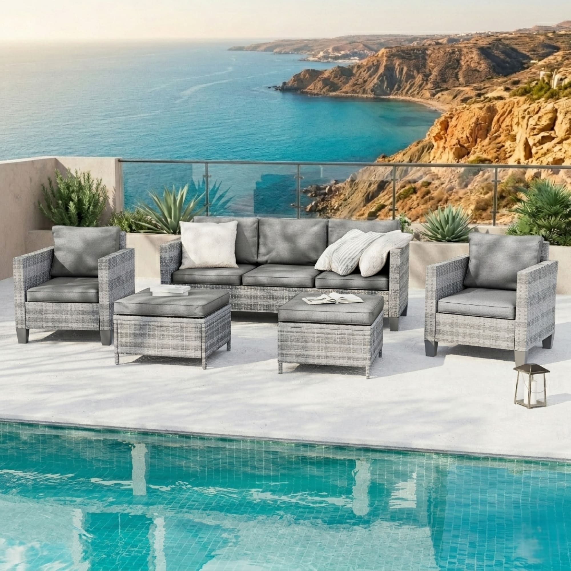 Sonkuki 5-Piece Outdoor Patio Conversation Set Widened Back and Arm