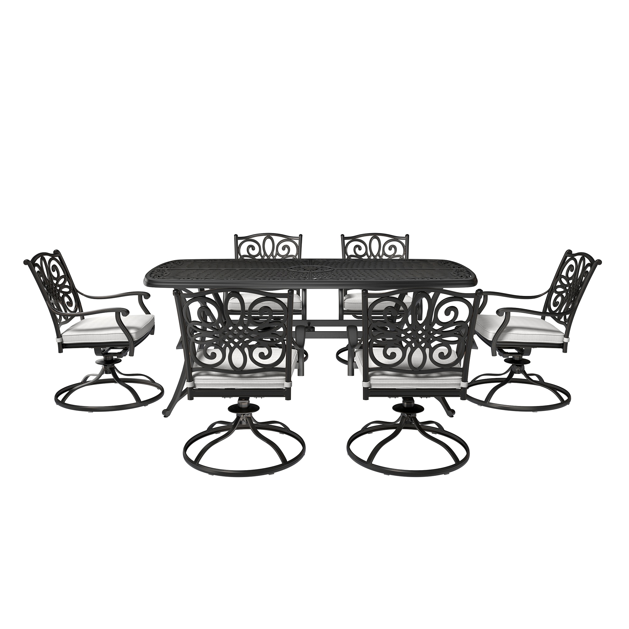 Mondawe MO-ODR7BMCG 7 -Piece Bronze Patio Dining Set Aluminum Rectangle Table with 6 Gray Cushions Swivel Chairs