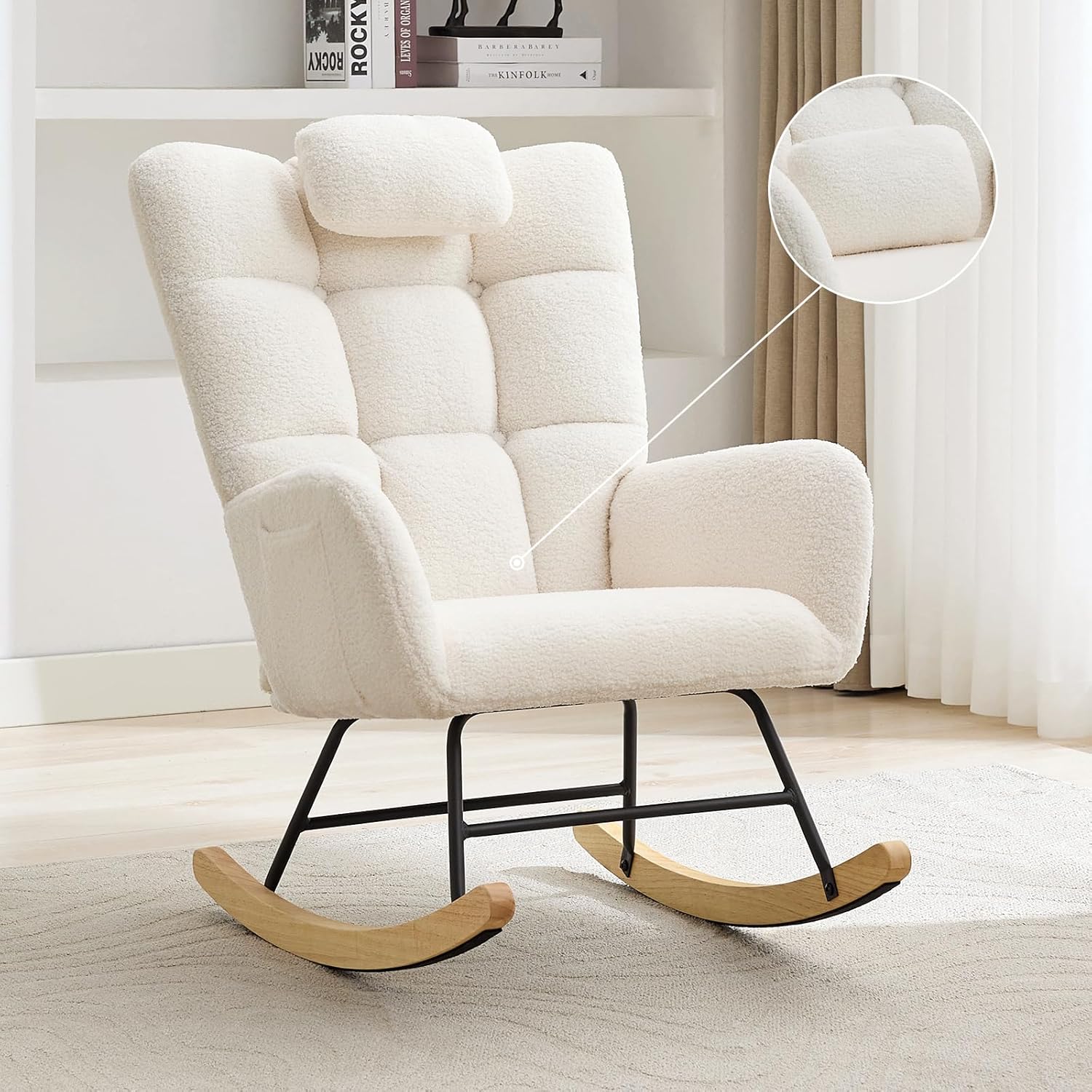 GAOMON - Rocking Chair Upholstered Glider with High Backrest and Detachable Pillow Nursery Armcha...