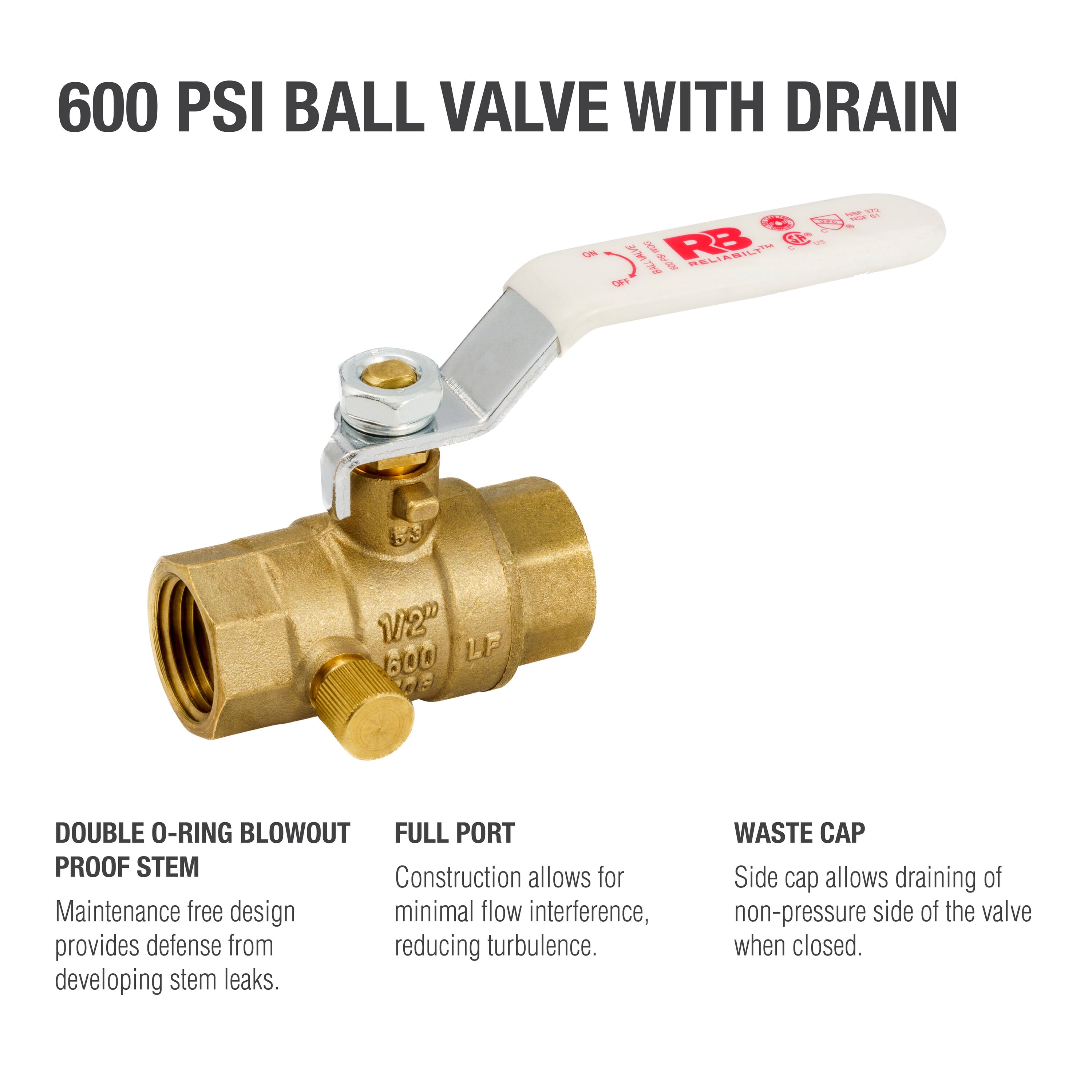 RELIABILT 7700 Series 1/2in FIP Brass Ball Valve at