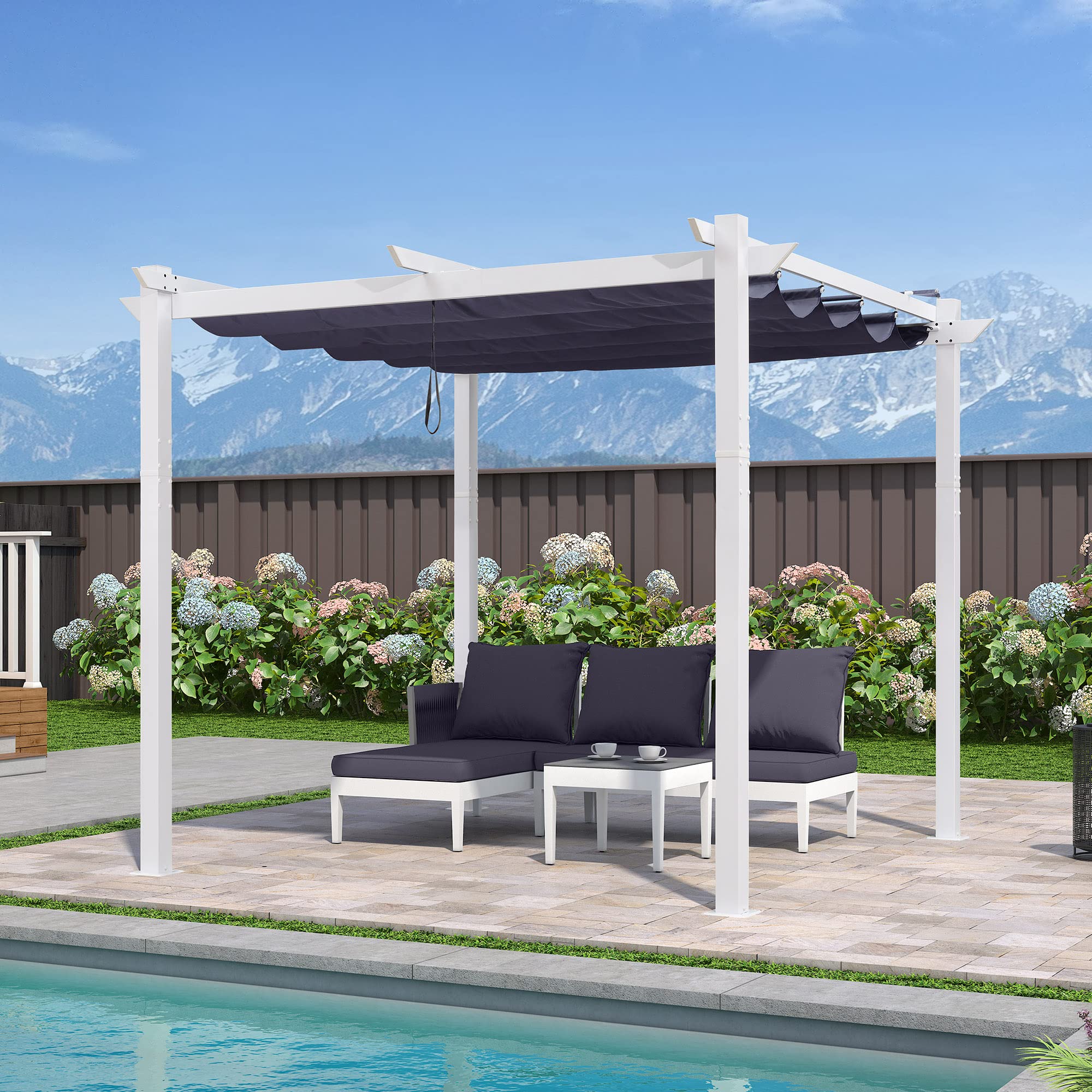 PURPLE LEAF LS05-PRG-BS1010-NB Pergola 10-ft W x 10-ft L x 8-ft H Navy Blue Metal Freestanding Pergola with Canopy