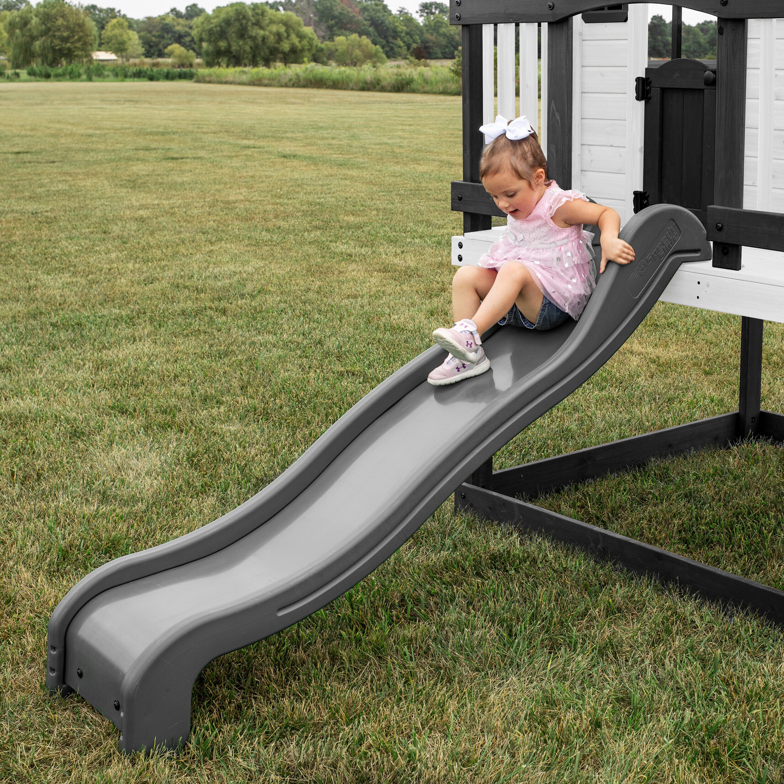 Sweetwater Heights White and Black Elevated Playhouse with Slide