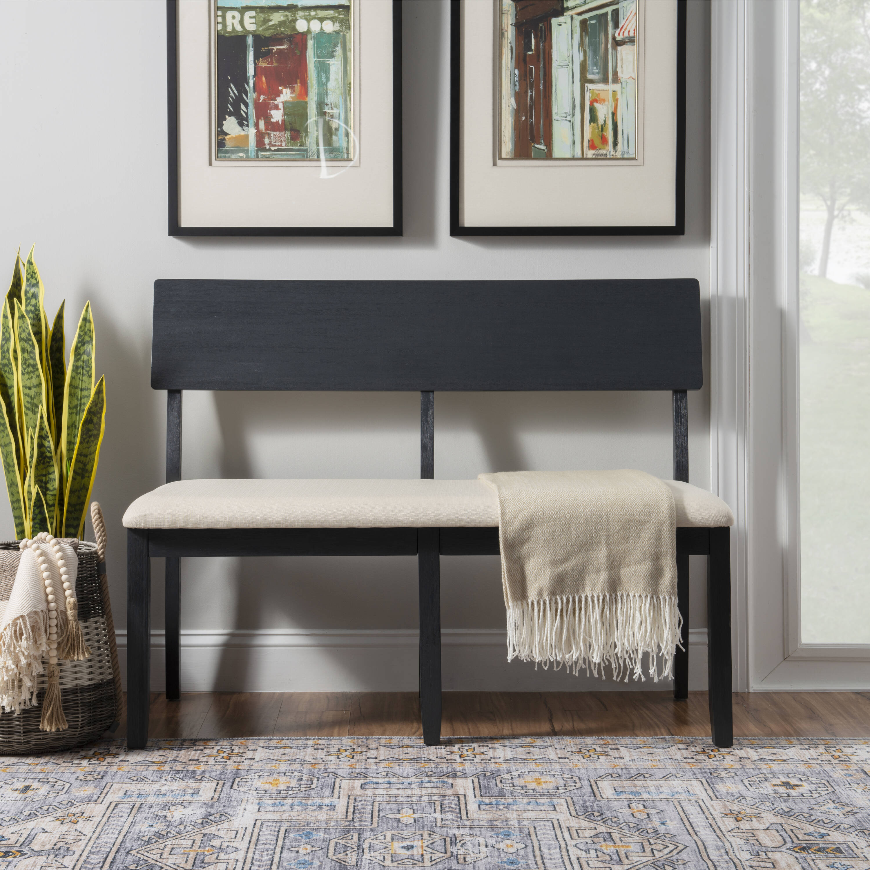 Linon LOWES1893 Tate Dining Bench Dark Charcoal