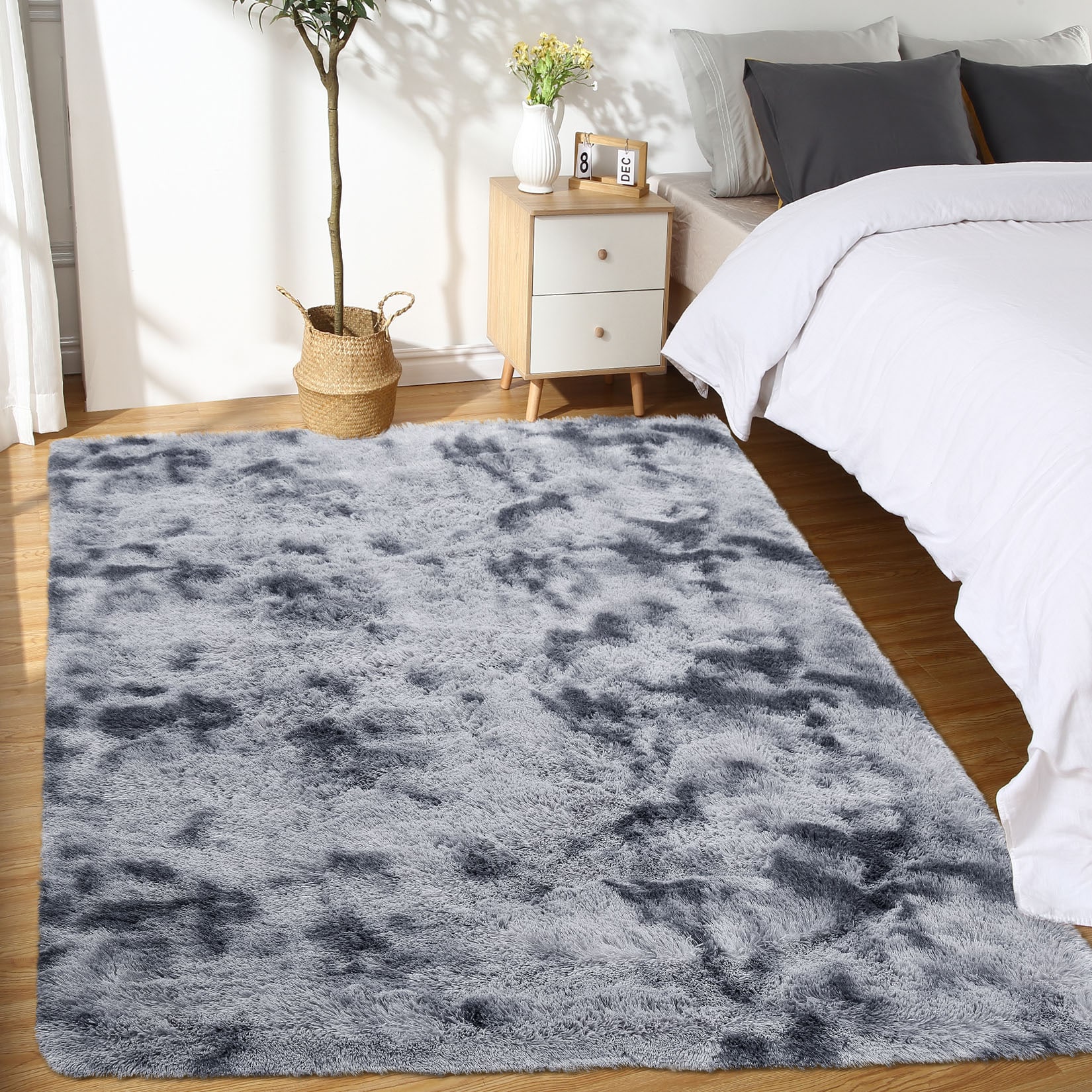 Garvee YXY-LO-PHO-0PW219W3 6 x 9 (ft) Polyester Tie-dye Dark Gray Rectangular Indoor Solid Mid-Century Modern Area rug