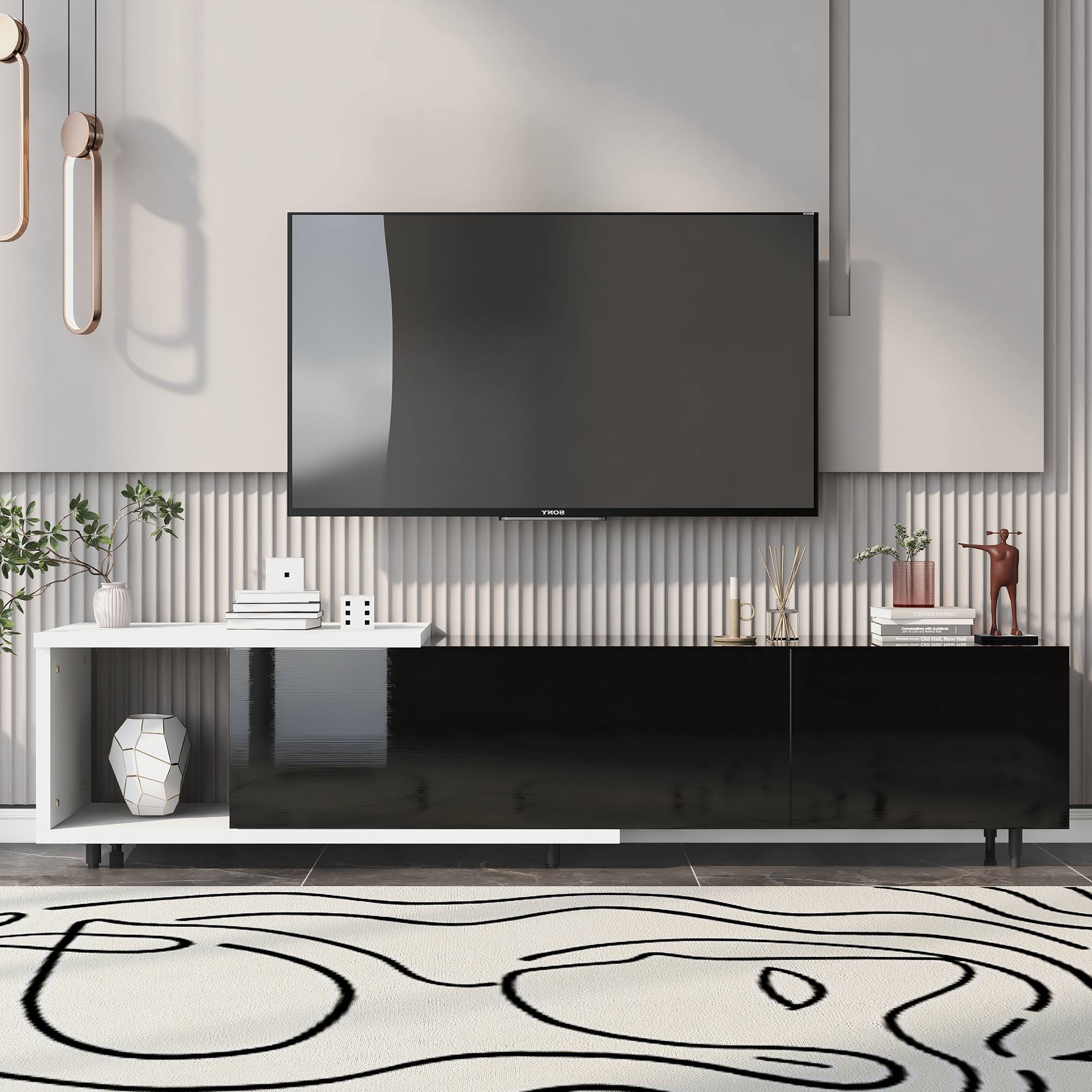 Yiekholo Modern/Contemporary Black Tv Cabinet (Accommodates TVs up to 80-in)
