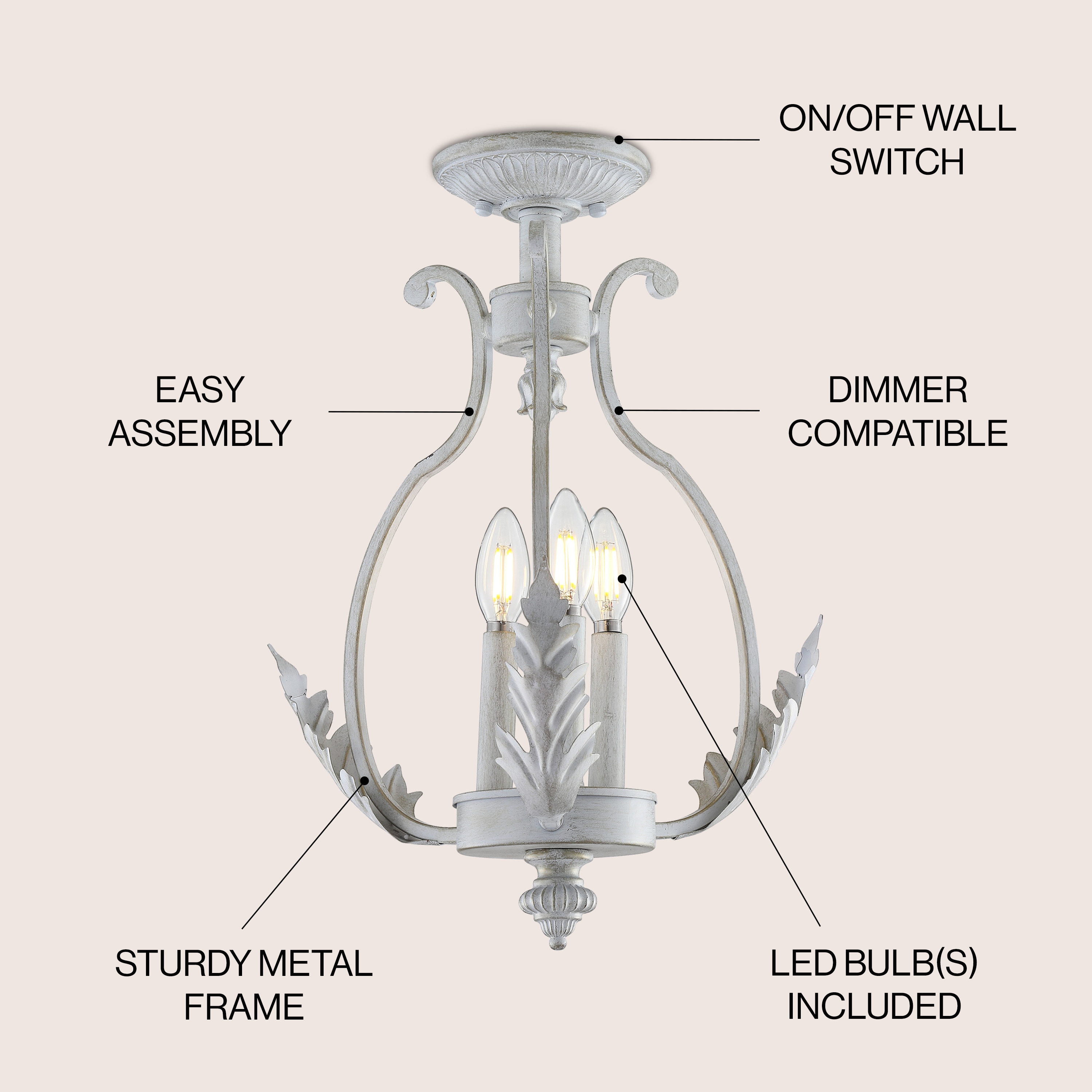 Antique White Metal LED Semi-Flush Mount Light