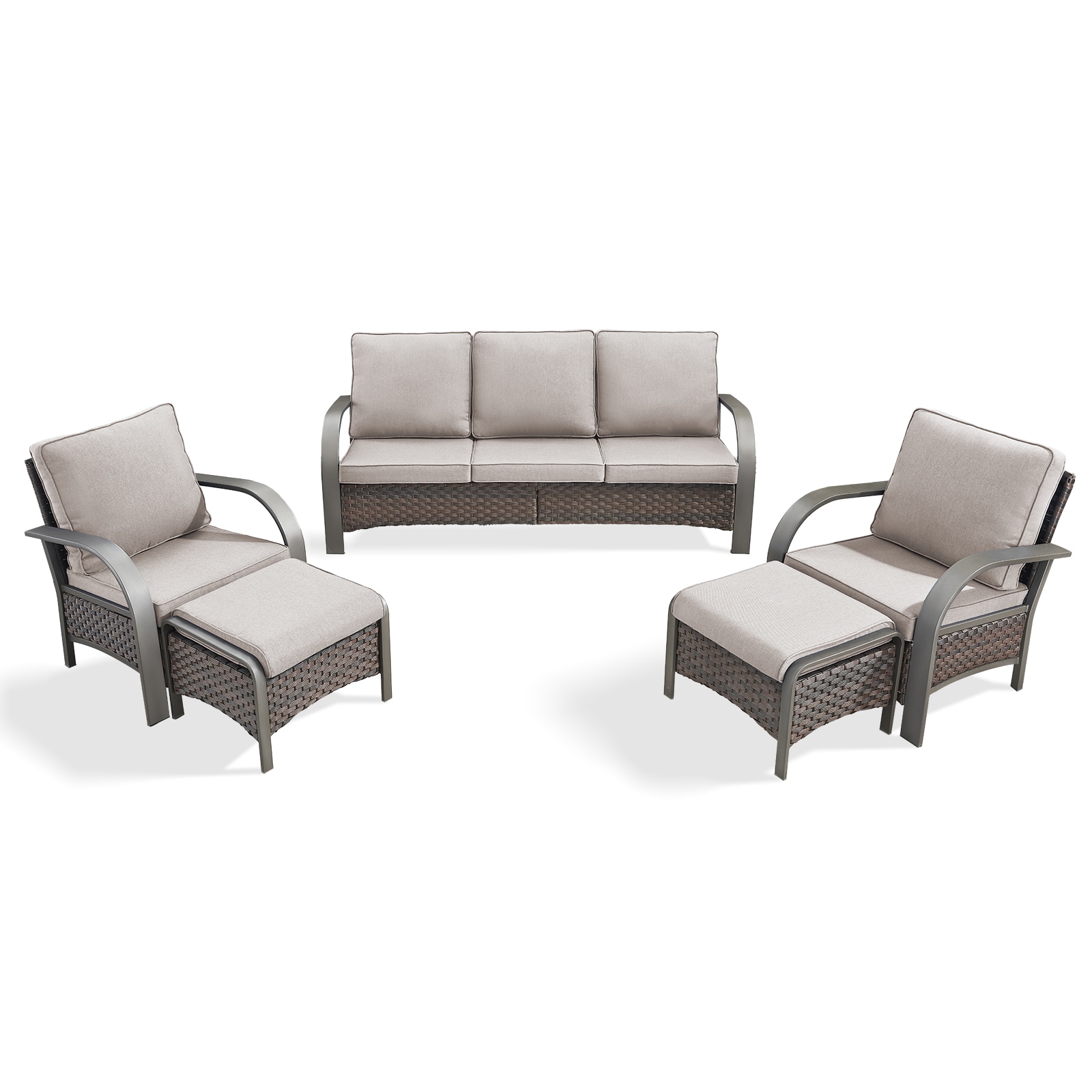Rilyson FSTZB131140-2 5 -Piece Wicker Patio Sofa Conversation Set with Beige Cushions