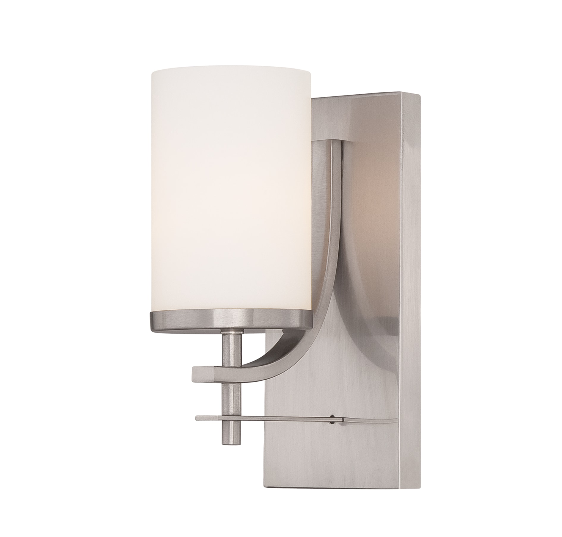 Satin Nickel 1-Light Wall Sconce with White Opal Glass