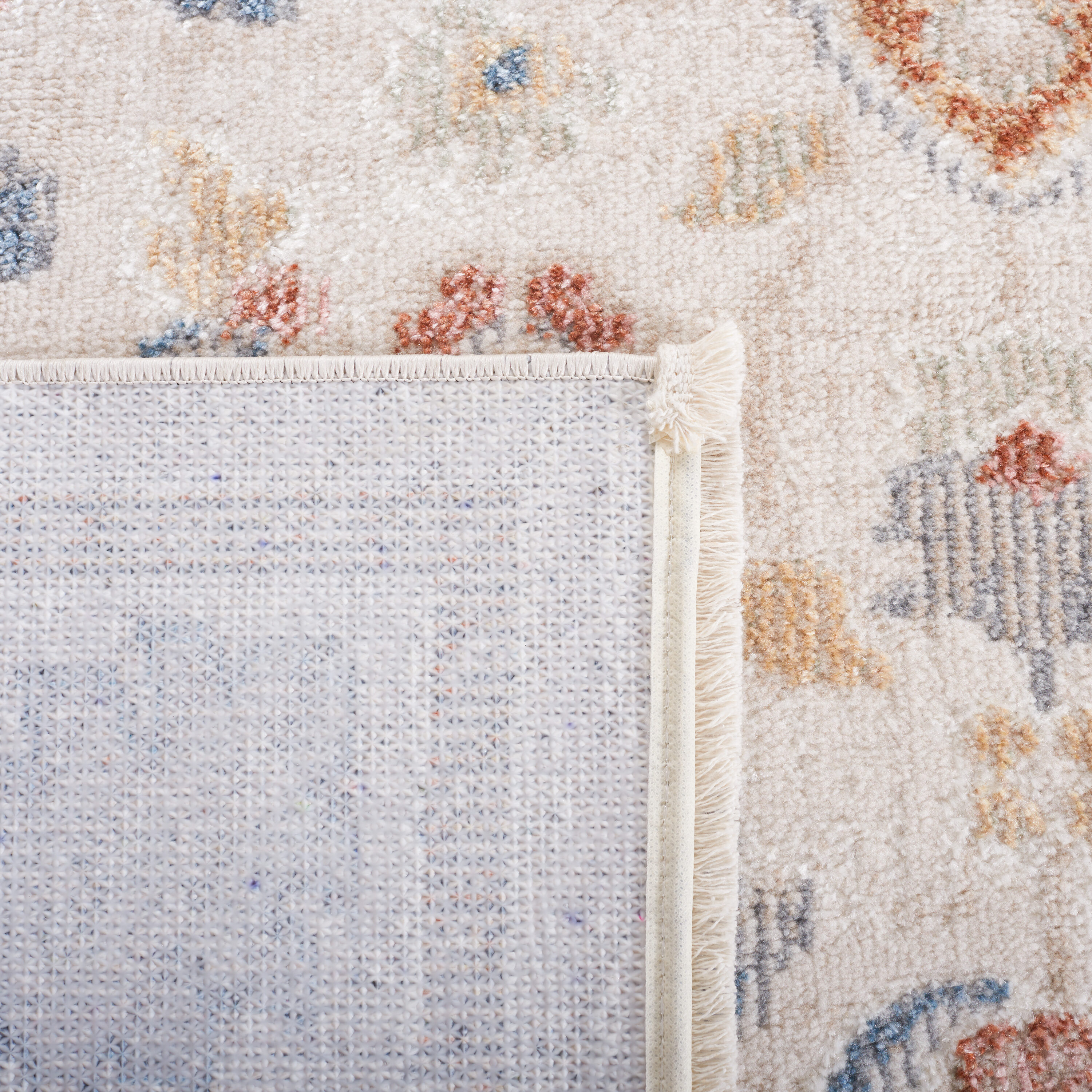 Beige and Rust Rectangular Washable Synthetic Area Rug