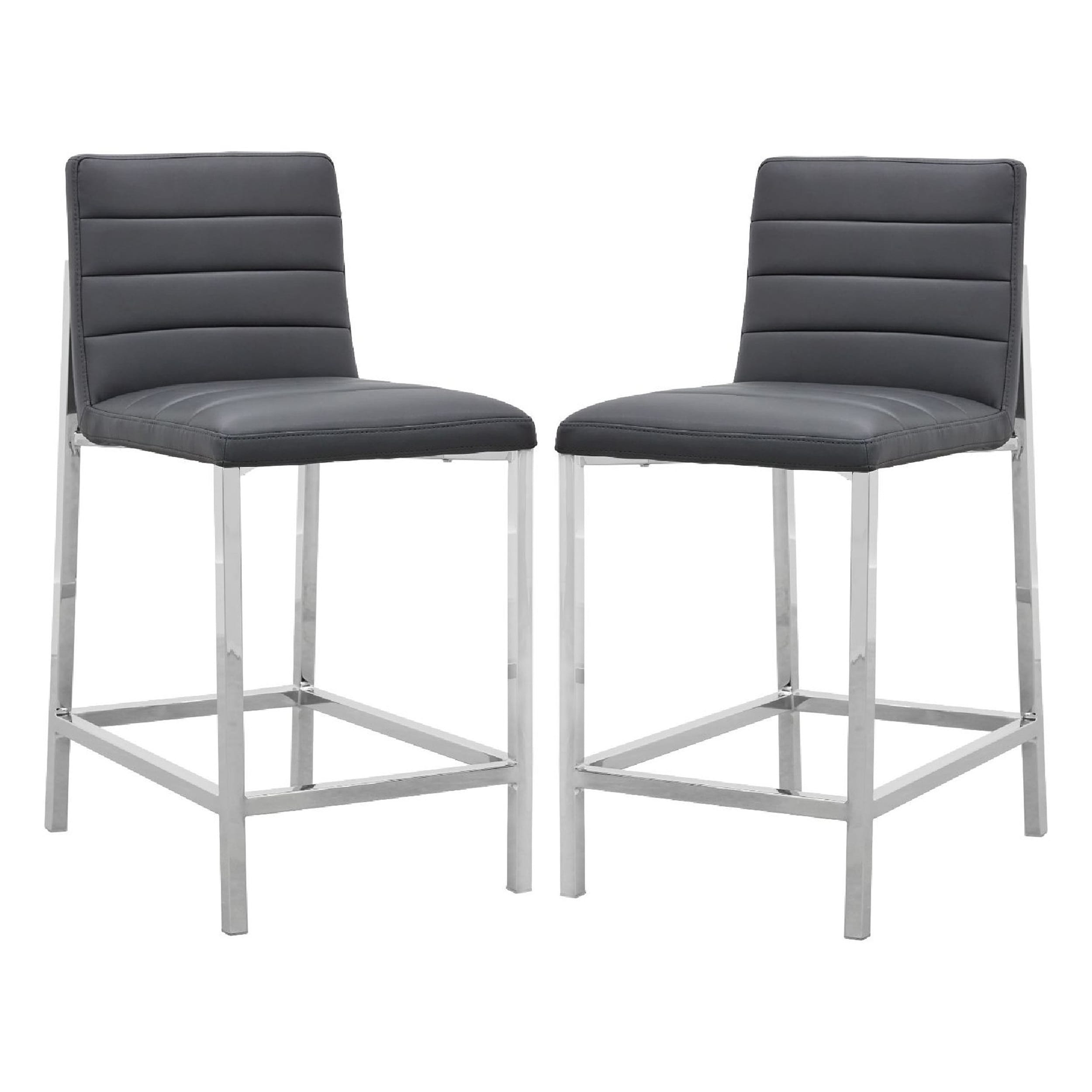 Benzara BM273683 2 -Set Gray and Chrome 34.0-Inches H Tall Square seat Upholstered Metal Bar Stool