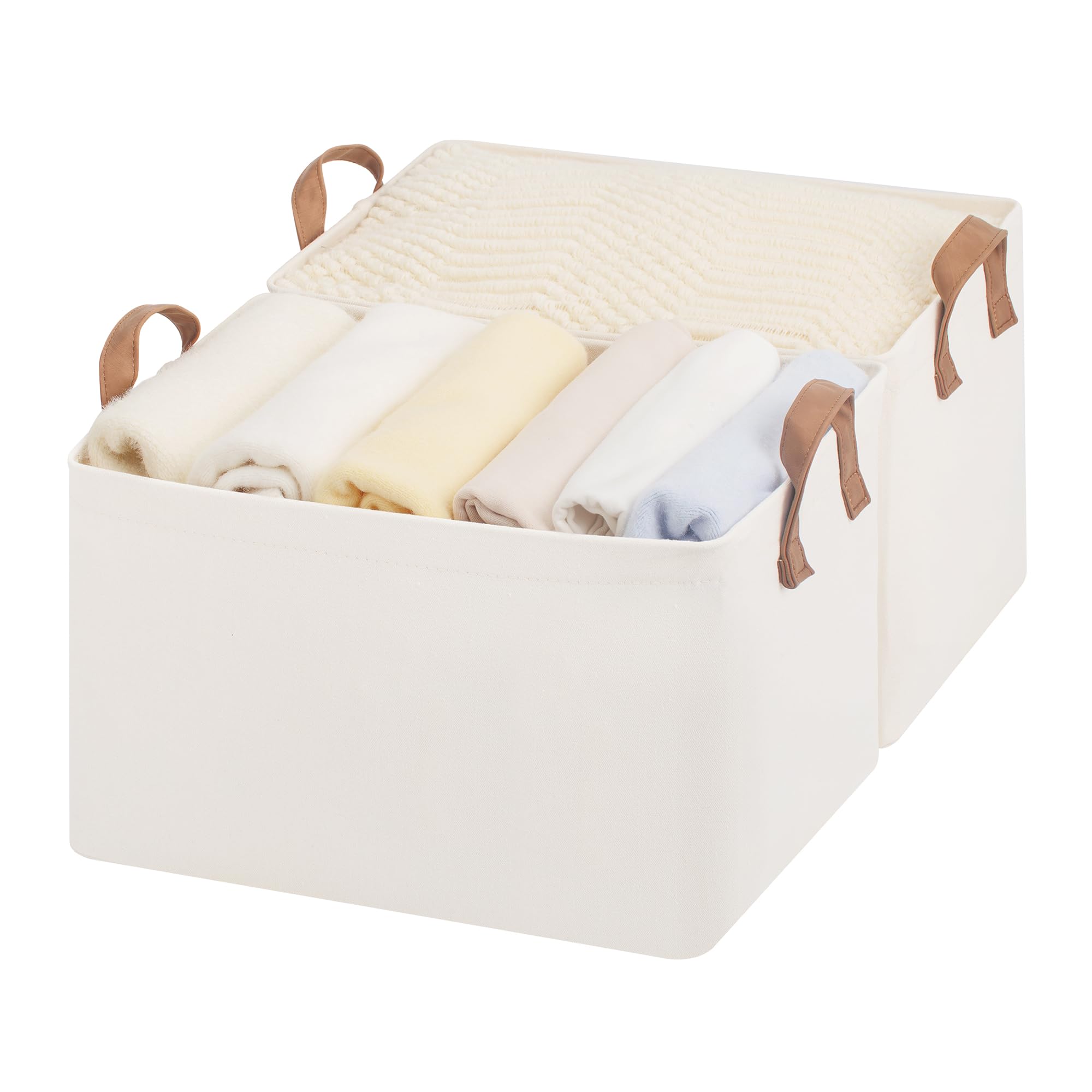 Phewnyzo  Large Fabric Storage Bins with Handles Metal Frame Natural Color for Closet Shelves Organizing Clothes Towels Books 2 pack