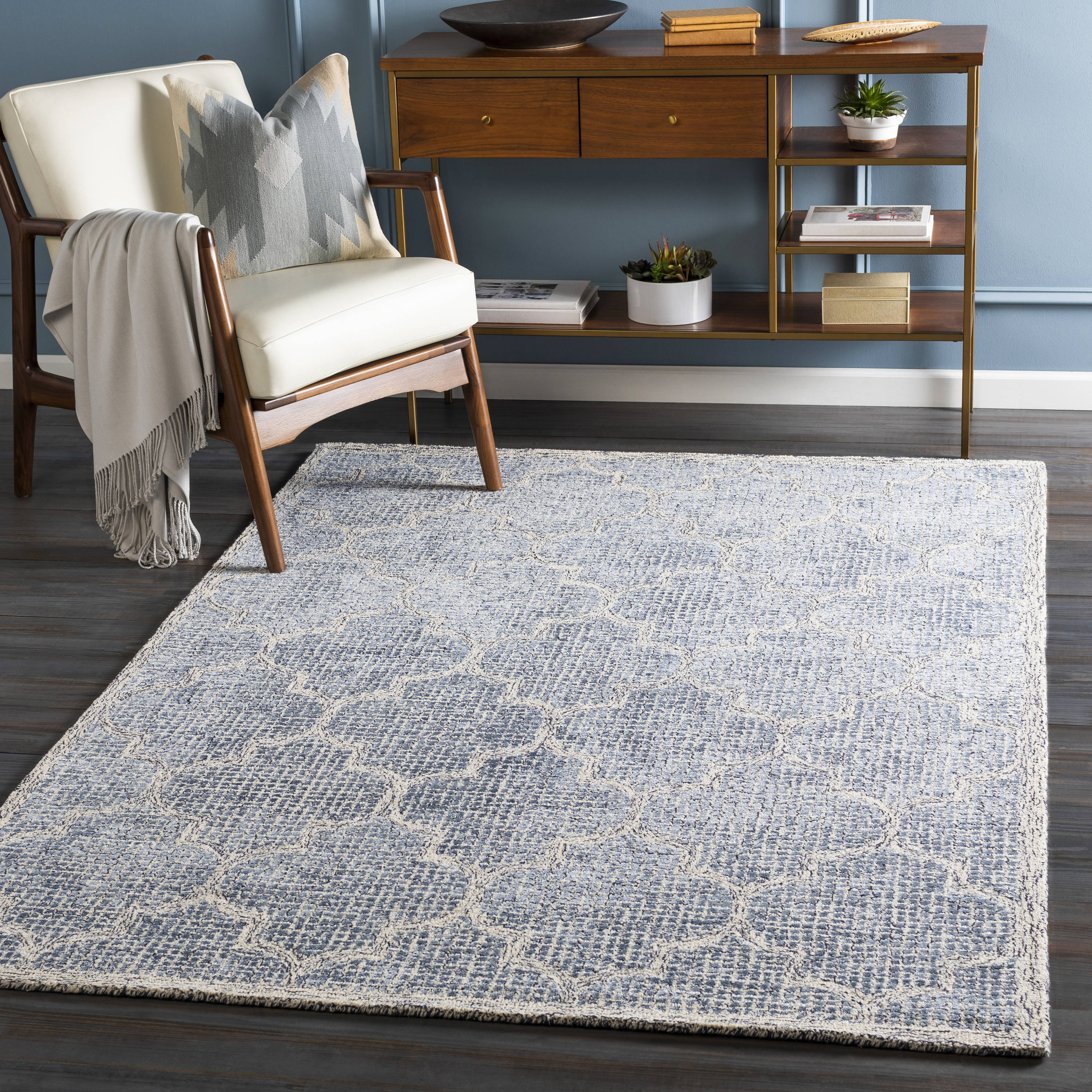 Surya Starlit 6 X 9 Wool Blue Indoor Trellis Global Area Rug at Lowes.com