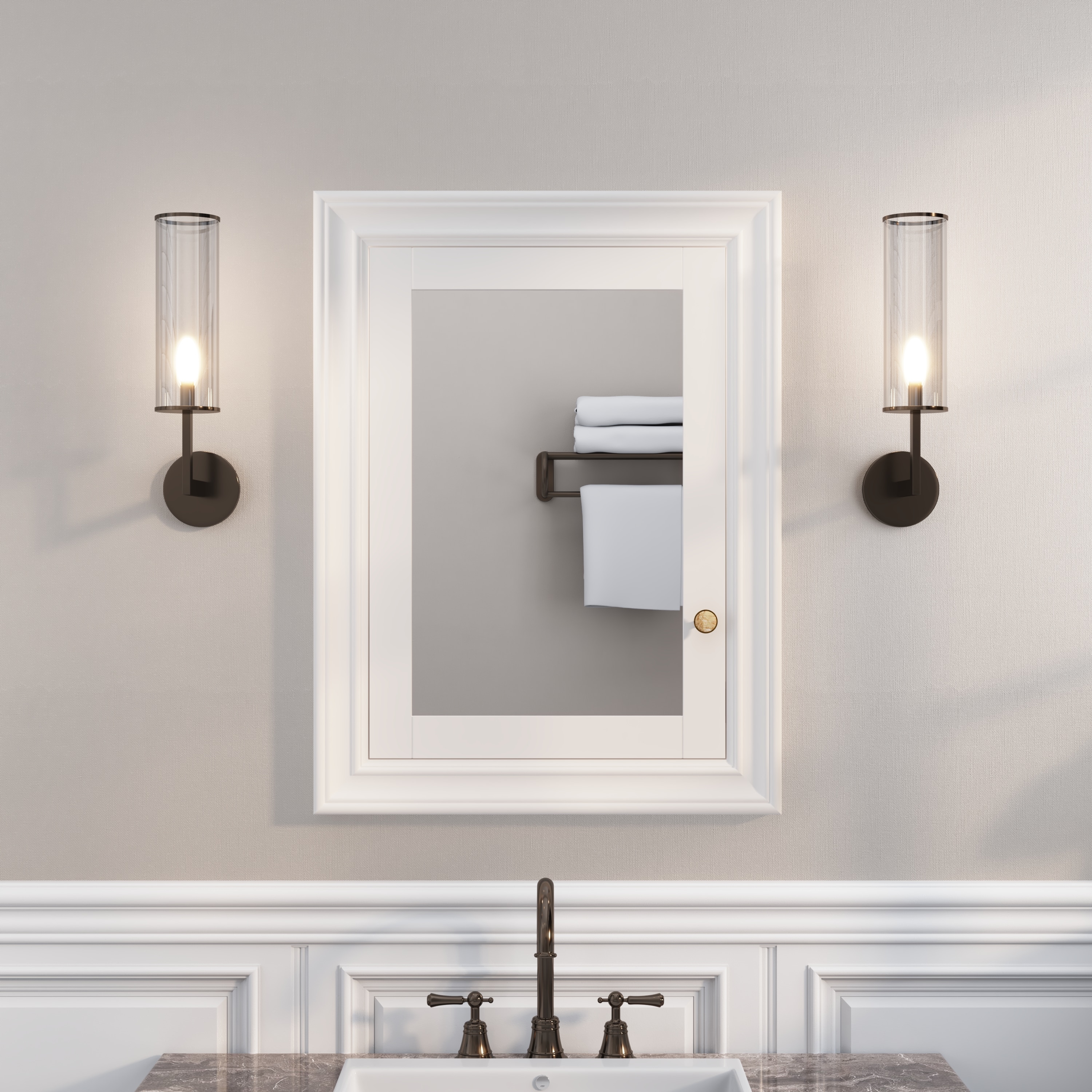 Forclover 24-in x 34-in Surface Mount White Mirrored Soft Close Medicine Cabinet