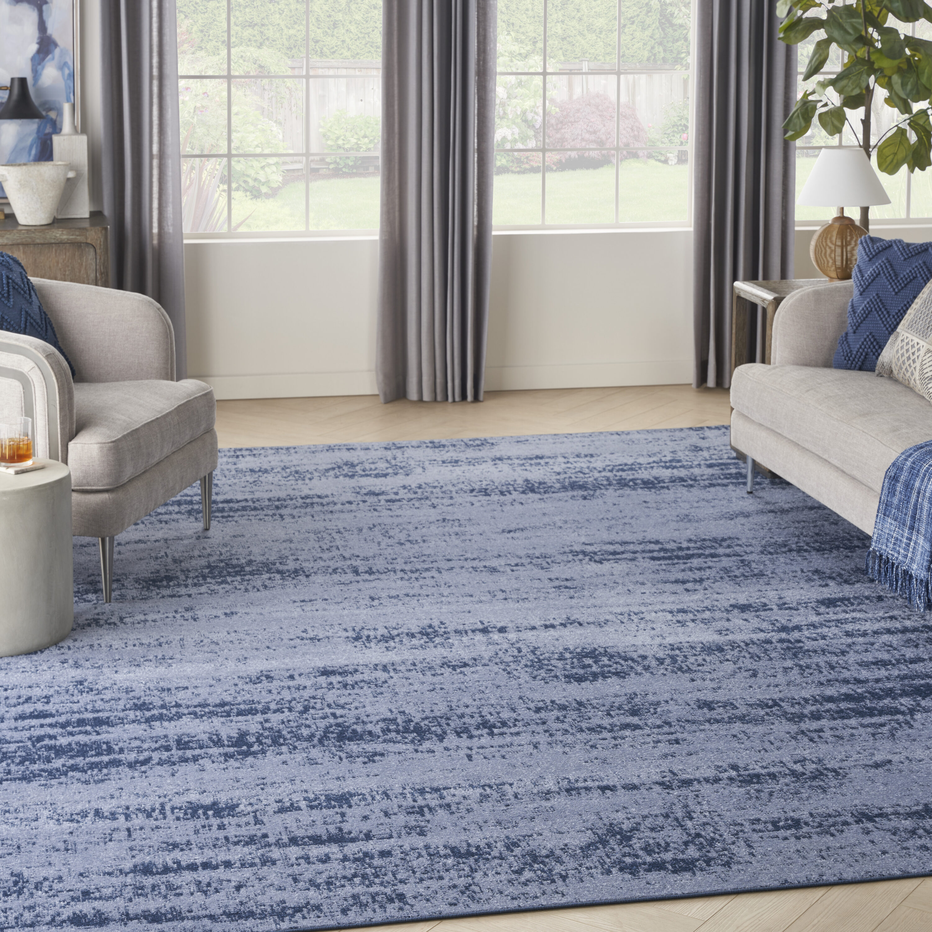 Nourison 099446150264 Essentials 10 x 14 (ft) Loomed Polypropylene Denim Rectangular Indoor/Outdoor Abstract Mid-Century Modern Area rug