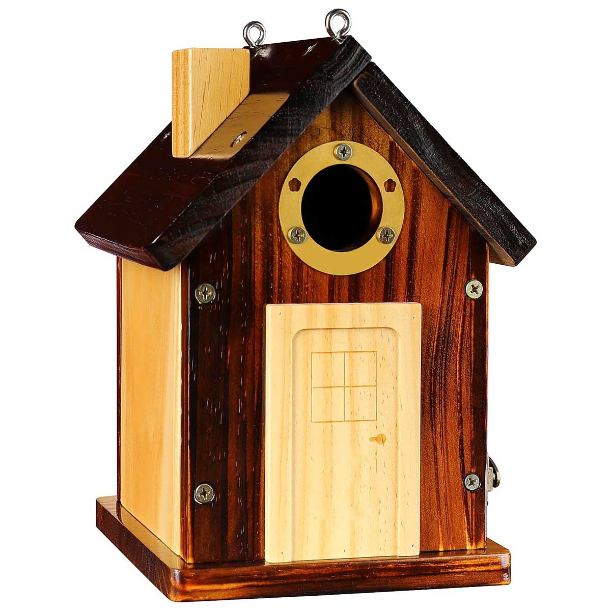 Aoibox  1 Pack Wooden Bluebird House for Outdoors 1.5 Inch Entrance Weatherproof Vintage Design Copper Guard Ventilated for Bluebird Wren Swallow