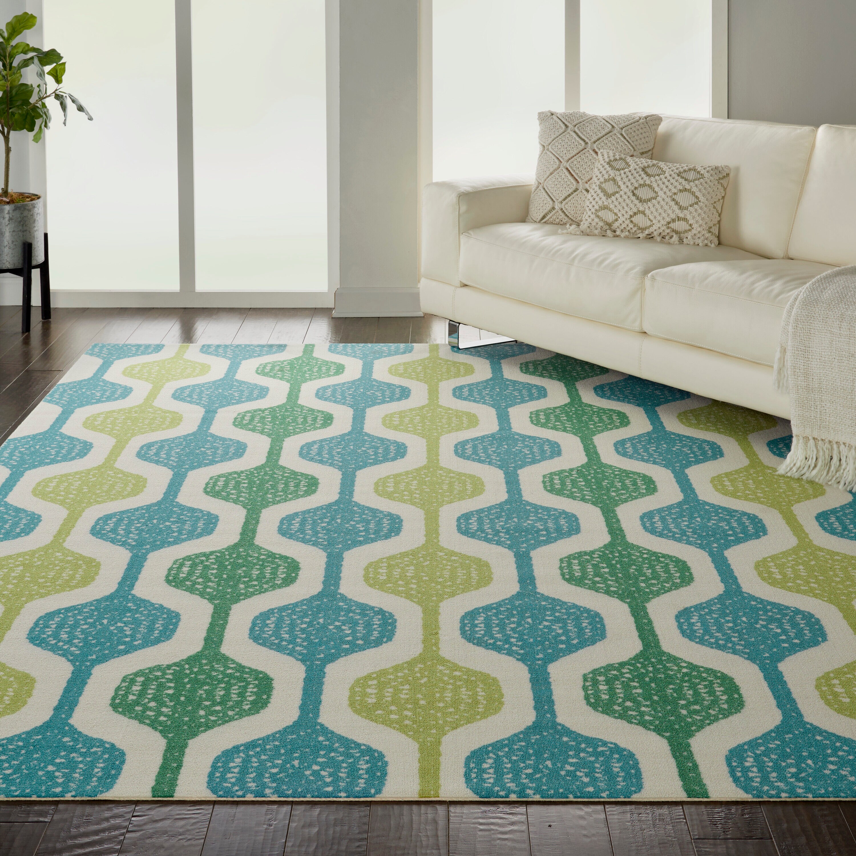 Sun N' Shade 10 X 13 (ft) Ivory/Aqua Indoor/Outdoor Geometric Area Rug in Blue | - Nourison 99446476005