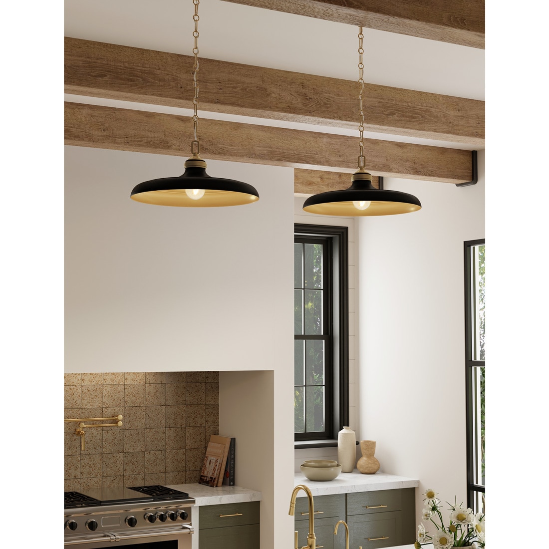 Minka Lavery 3935-876 Crowne 1 -Light Dark Matte Black and Legacy Brass Vintage Dome Medium Hanging Pendant light
