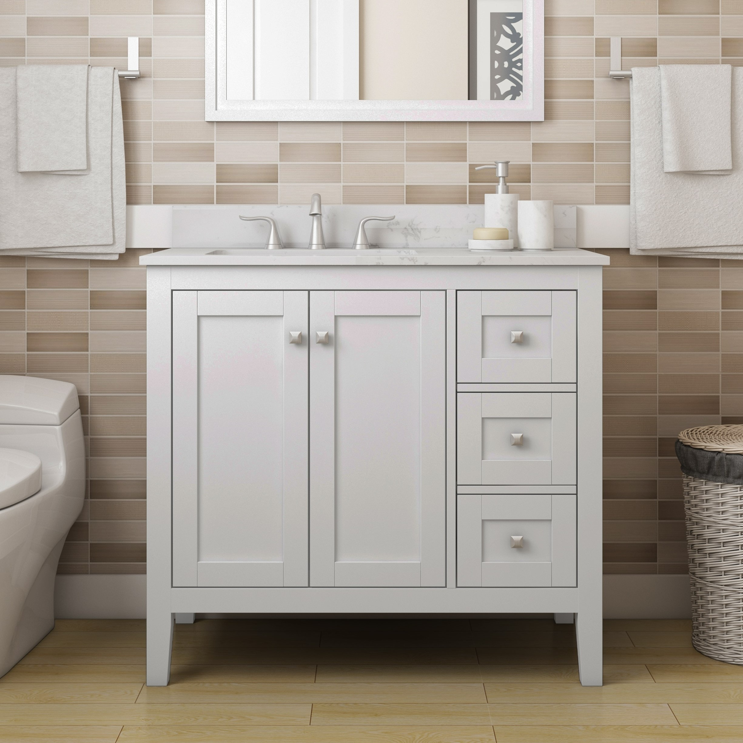 allen + roth Everdene 36-in White Undermount Single Sink Bathroom Vanity  with White Engineered Stone Top in the Bathroom Vanities with Tops  department at