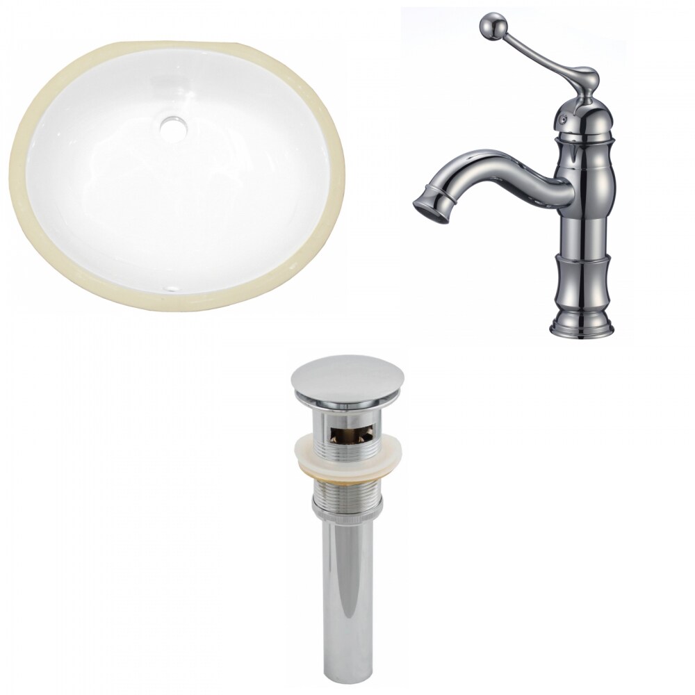 American Imaginations AI-13127 White Ceramic Undermount Oval Transitional Bathroom Sink with Faucet and Overflow Drain Included (16.25-in x 19.5-in)